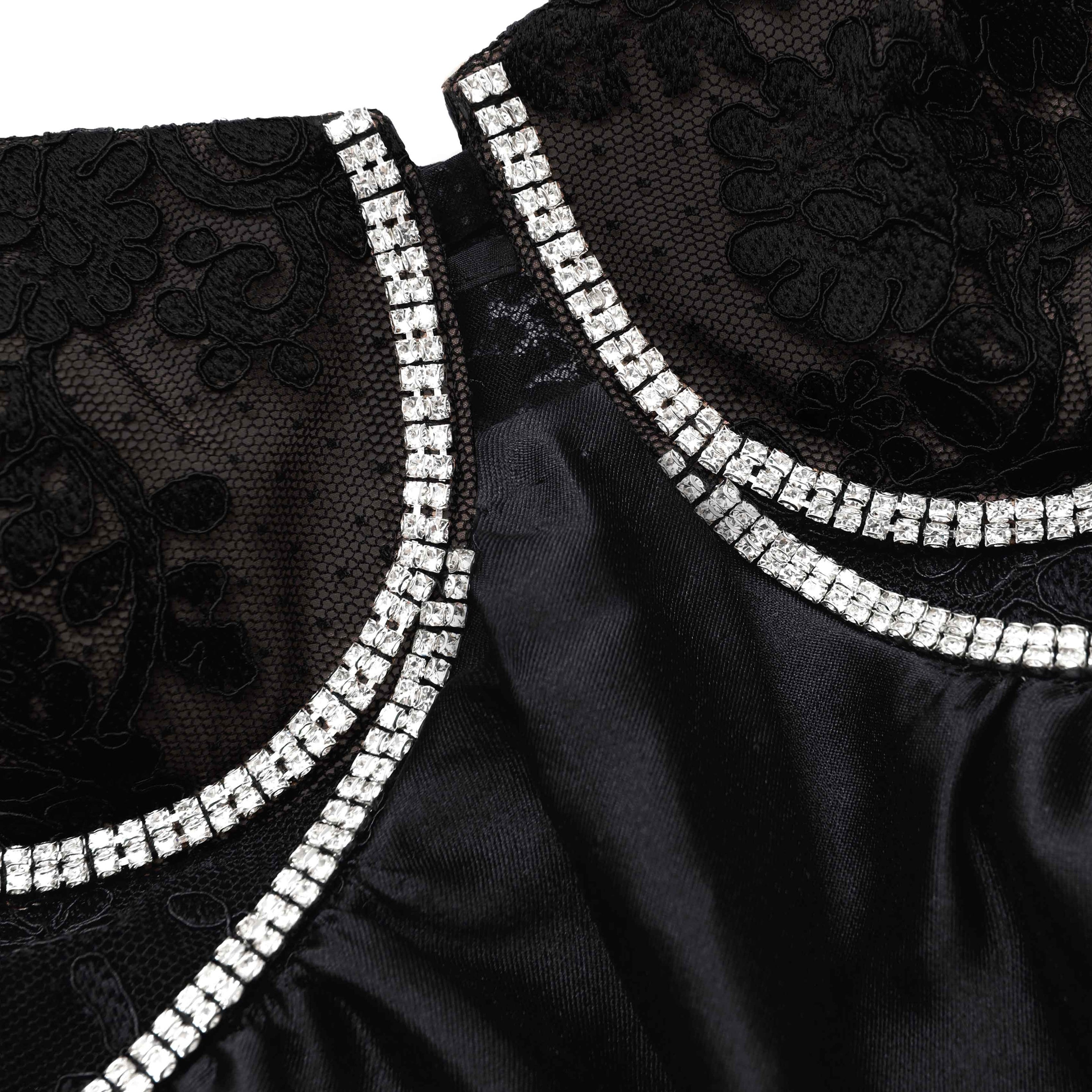 Black Taffetta Diamante Mini Dress - 6