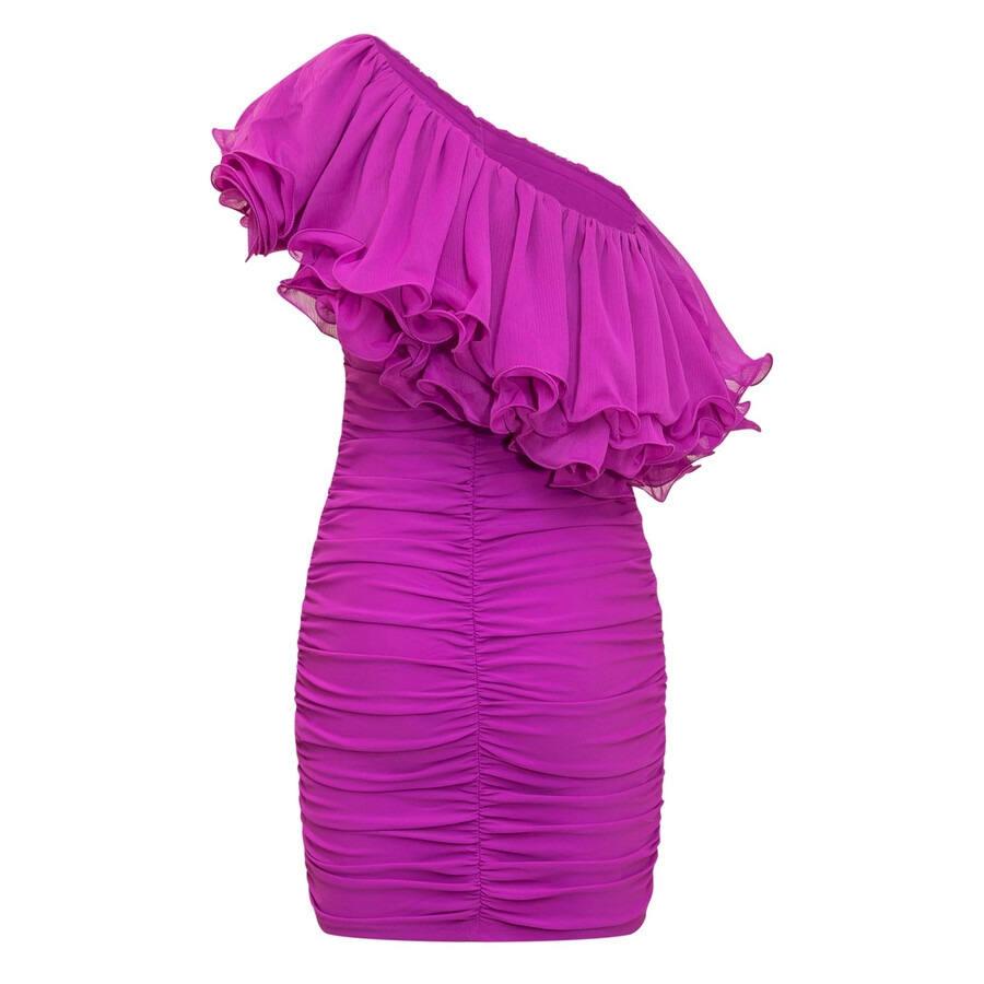 Rotate Ladies Pink Asymmetric Pleated Chiffon Mini Dress - 6
