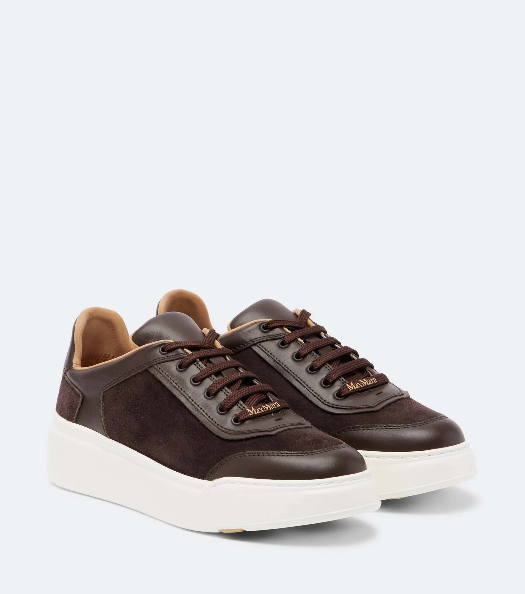 Leather-trimmed suede platform sneakers - 1