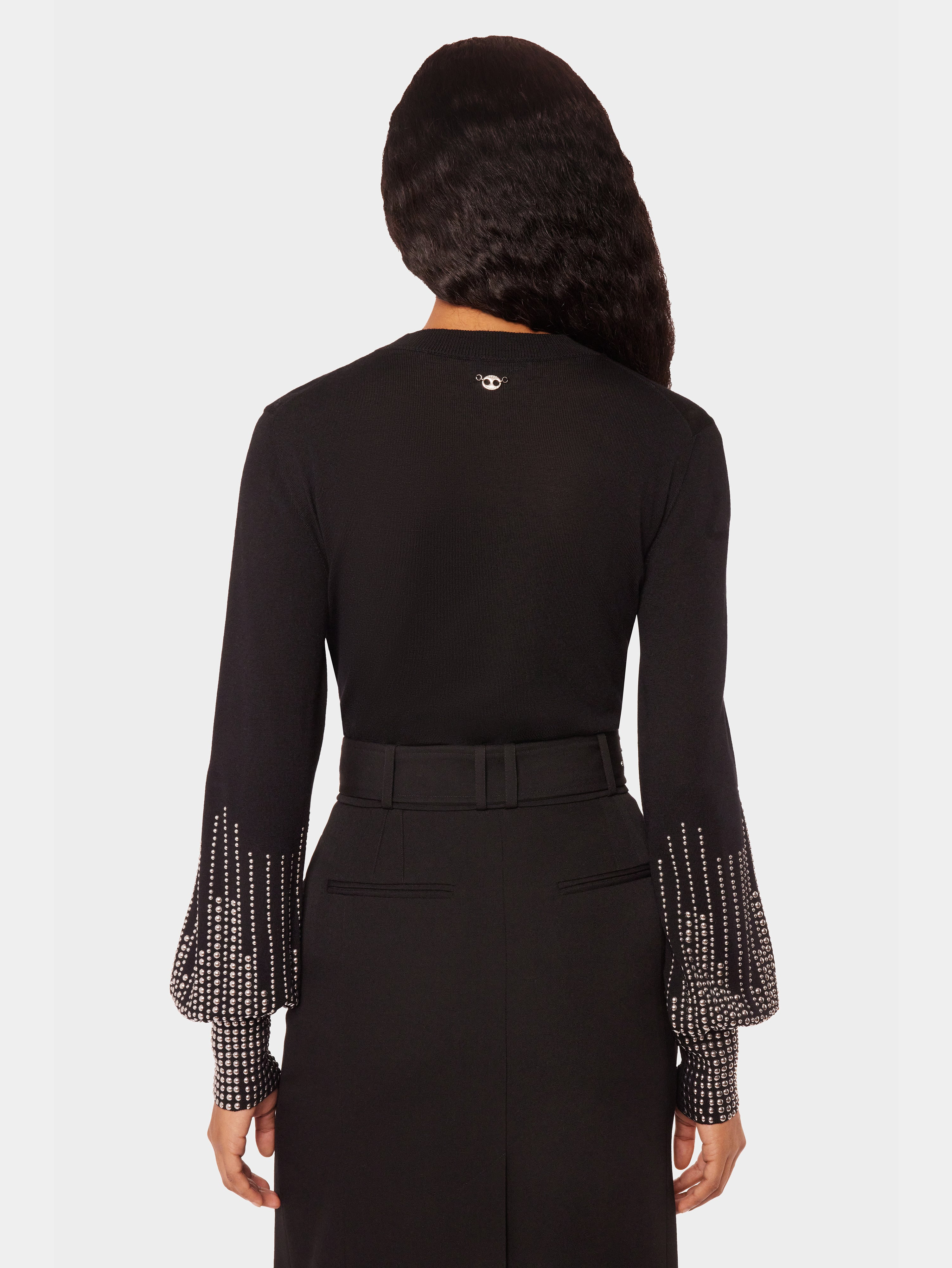 BLACK STUD-CUFFS WOOL JUMPER - 4