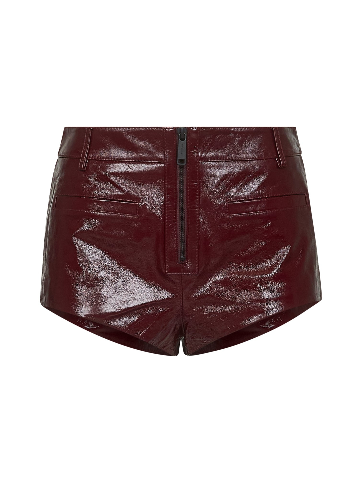 Burgundy nappa leather mini shorts - 1