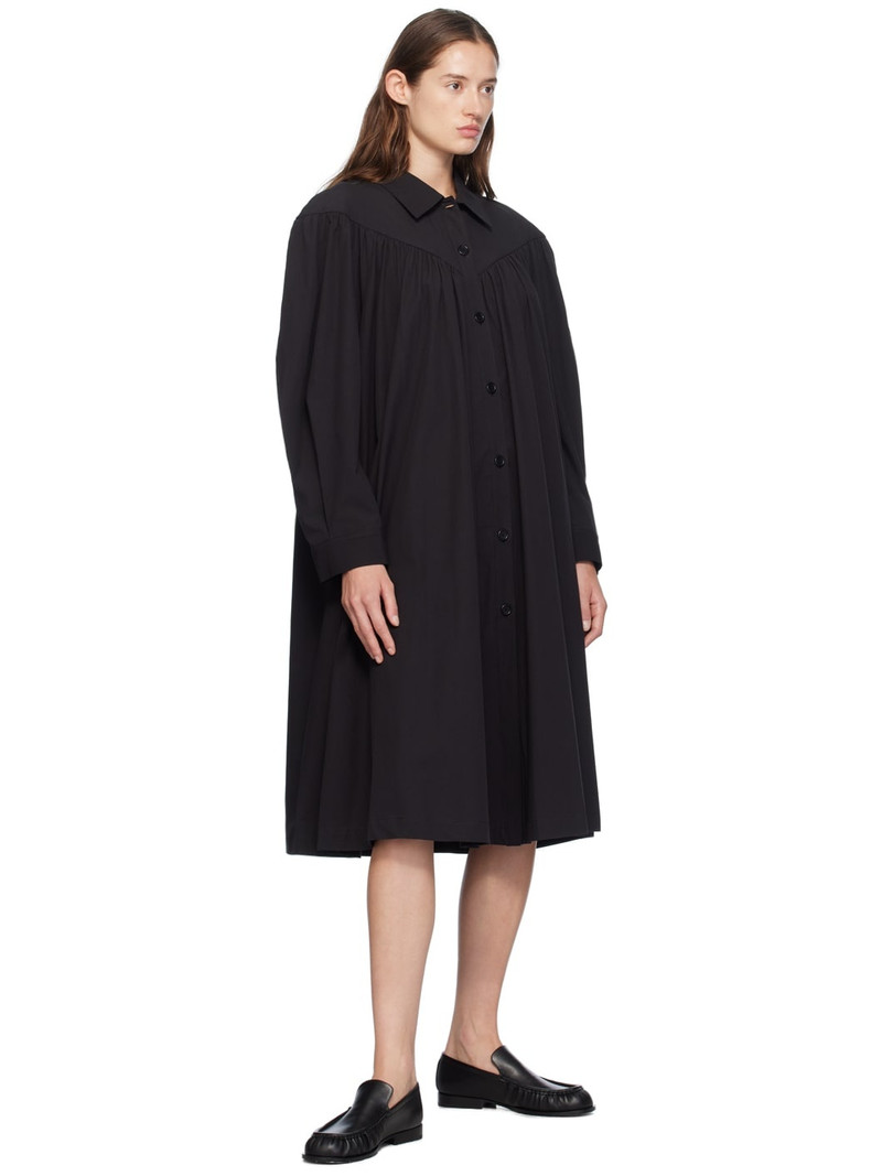 AMOMENTO Black V-Line Yoke Shirring Midi Dress outlook