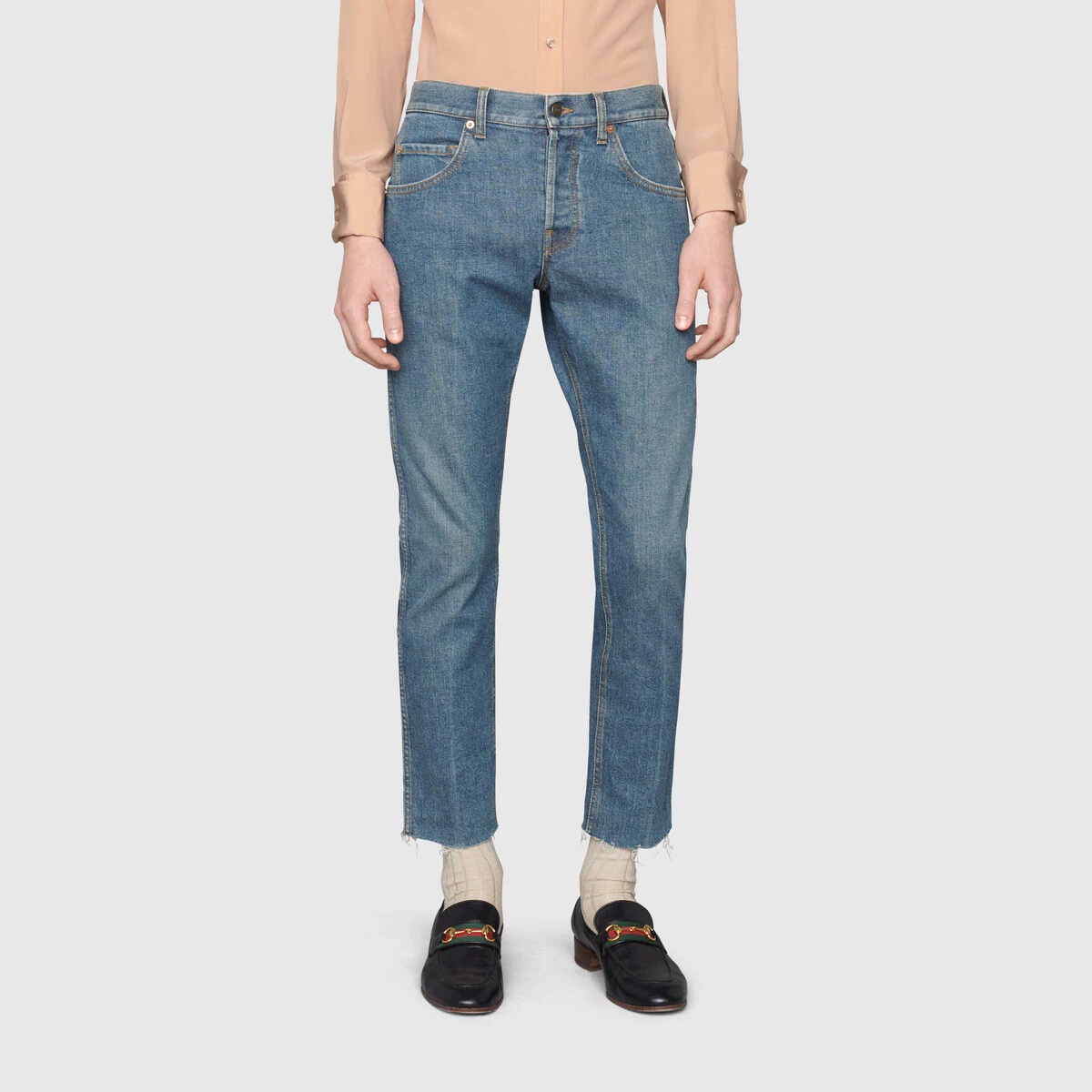 Stretch denim pant with raw cut hem - 3