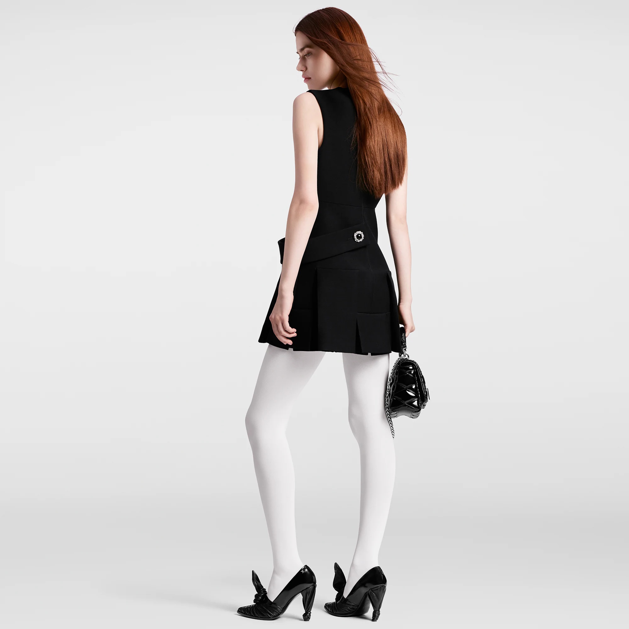 Wool-Silk Button Tab Pleat Dress - 3