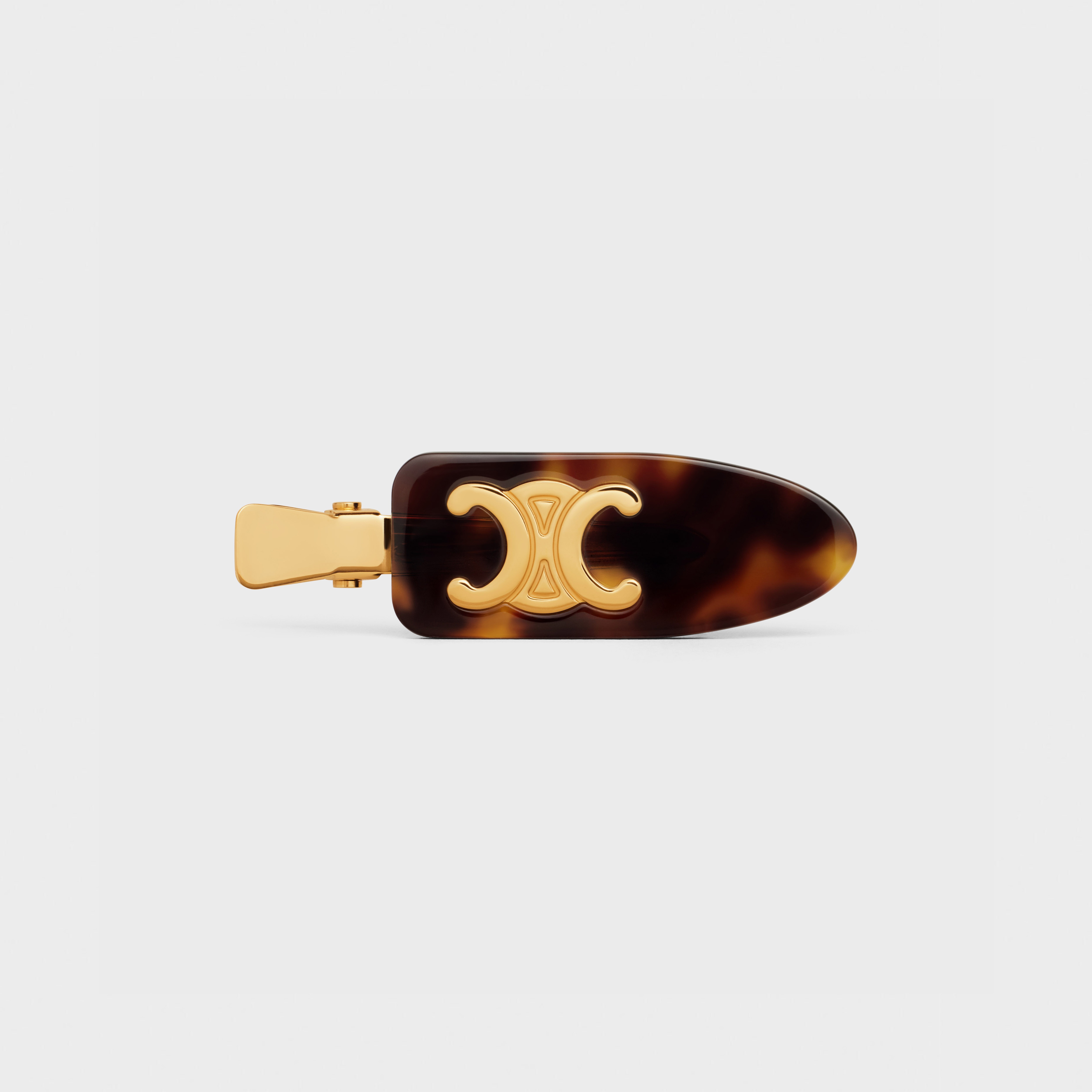 Triomphe Flat Hair Clip in Dark Havana Acetate and Brass with Gold Finish and Steel - 1