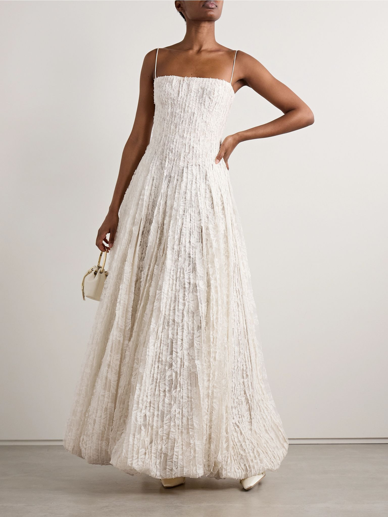Marlow pintucked cotton-blend corded lace gown Off-white - 2