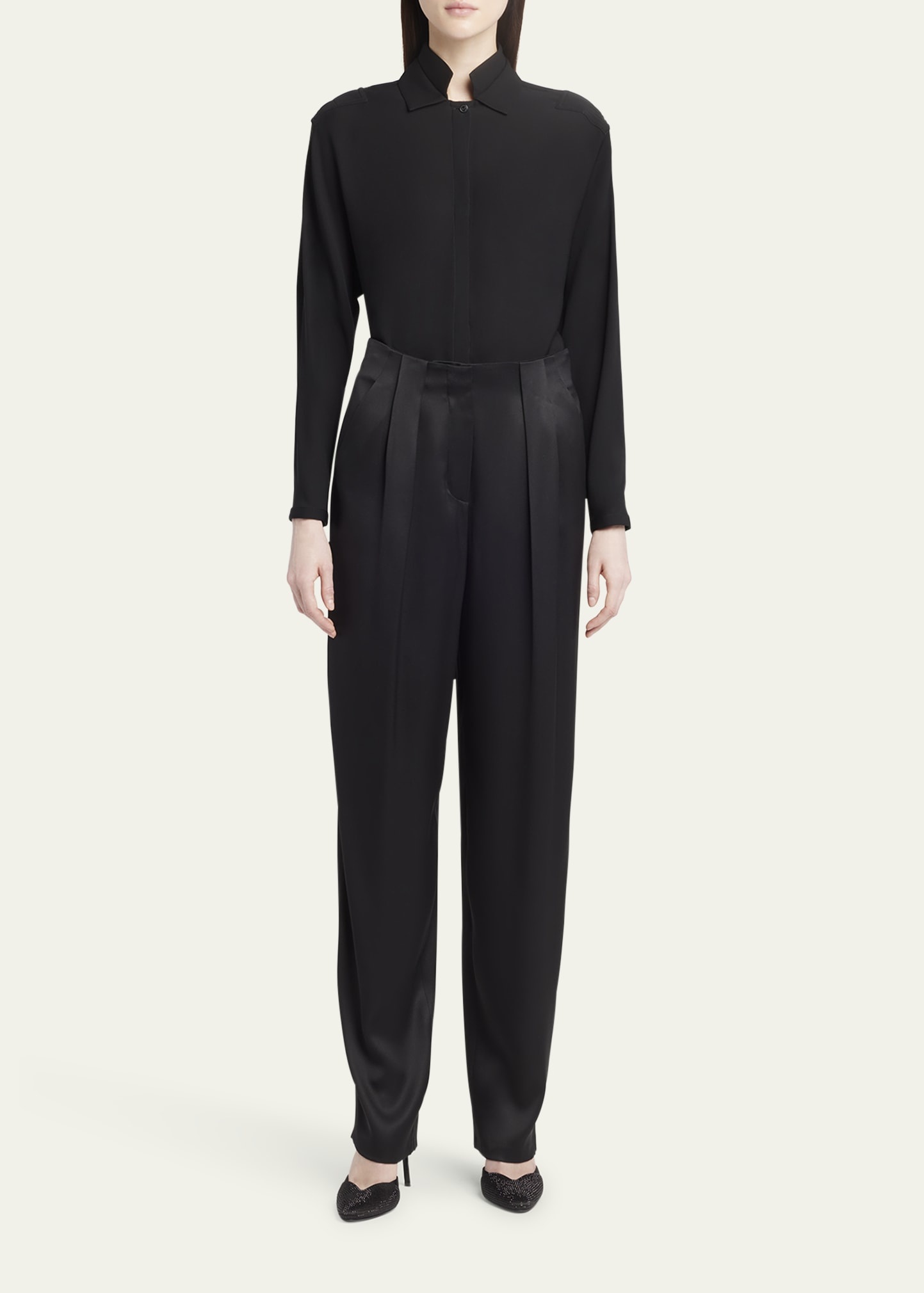Pleated High-Rise Double Silk Satin Trousers - 2