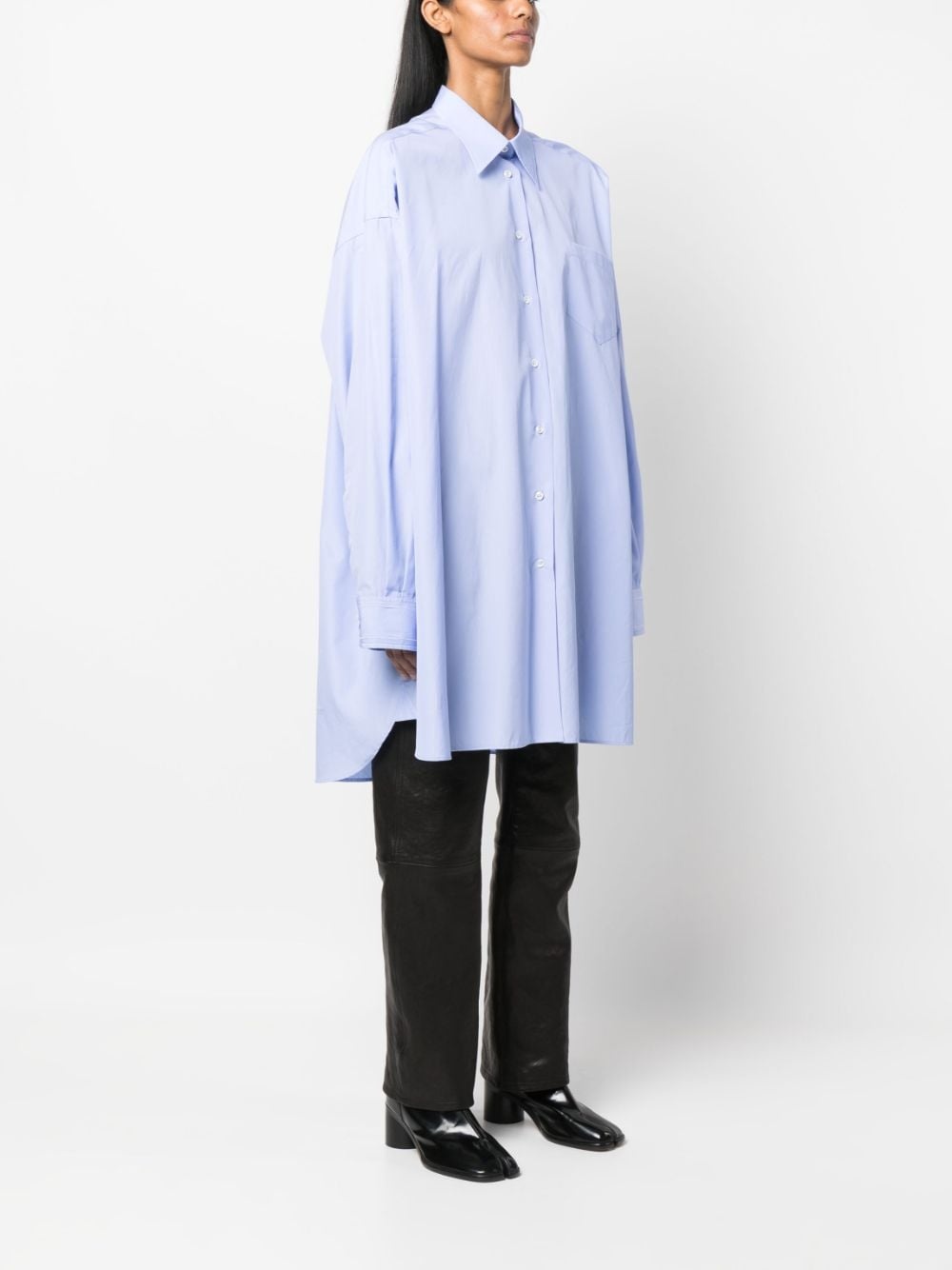 spread-collar long cotton shirt - 3