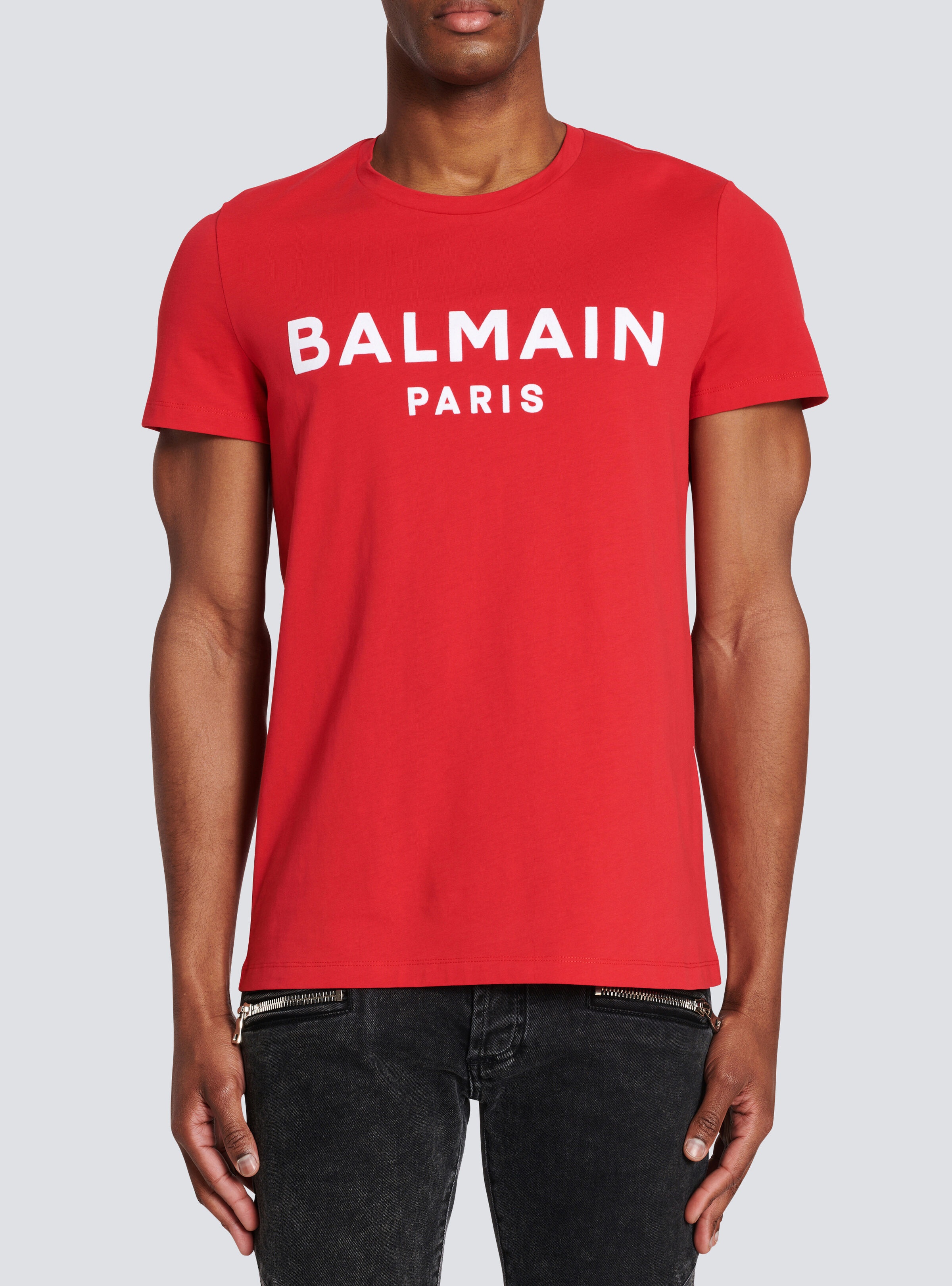 Cotton T-shirt with flocked Balmain medallion - 3