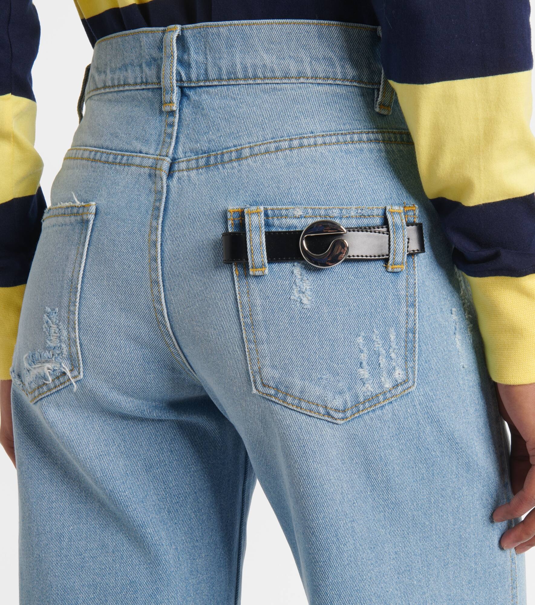 Leather-trimmed wide-leg jeans - 6