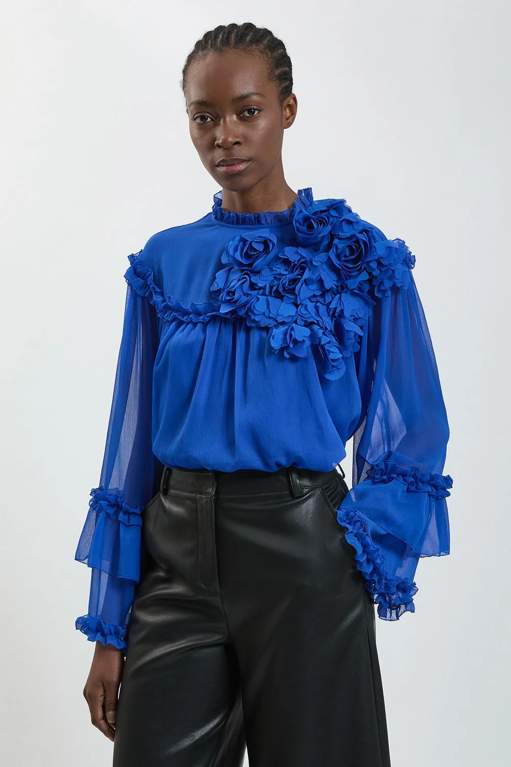 Floral Applique Chiffon Blouse - 1