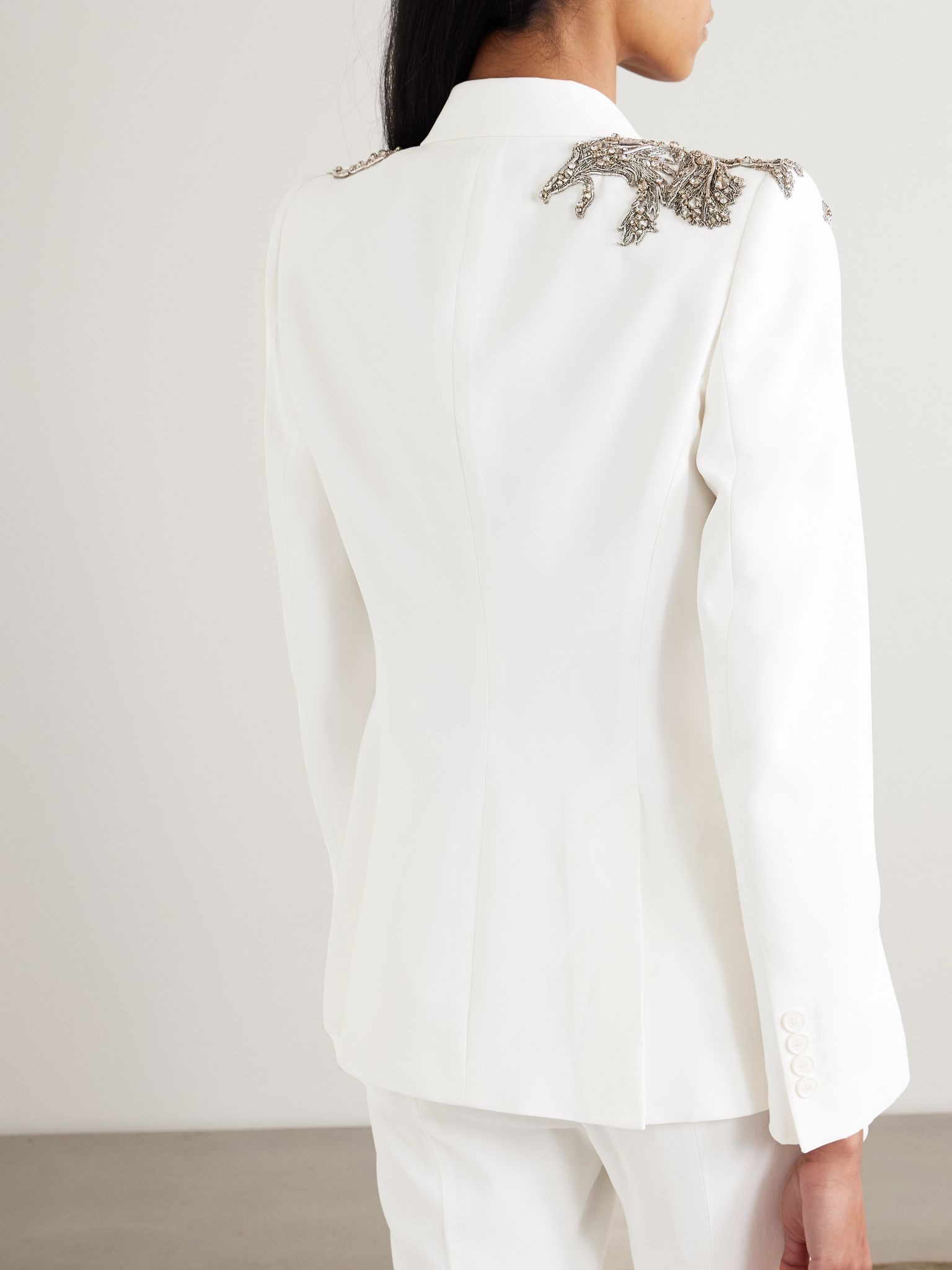 Embellished crepe blazer Ivory - 4