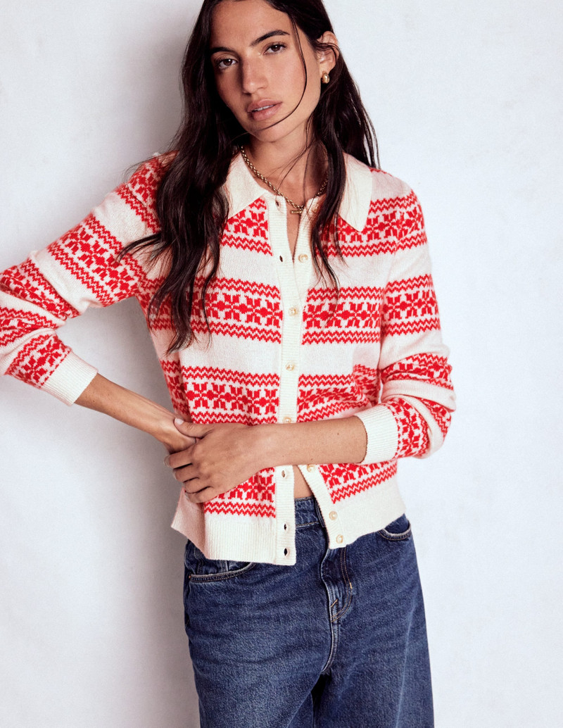 Edie Fair Isle Knitted Shirt-Warm Ivory, Red Fair Isle 5