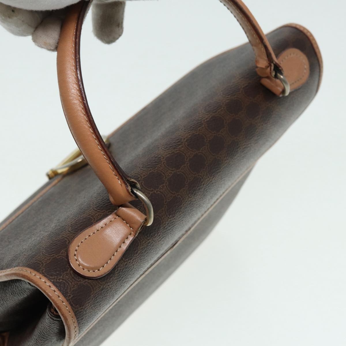 CELINE Macadam Canvas Hand Bag Pvc Leather Brown Gold - 5