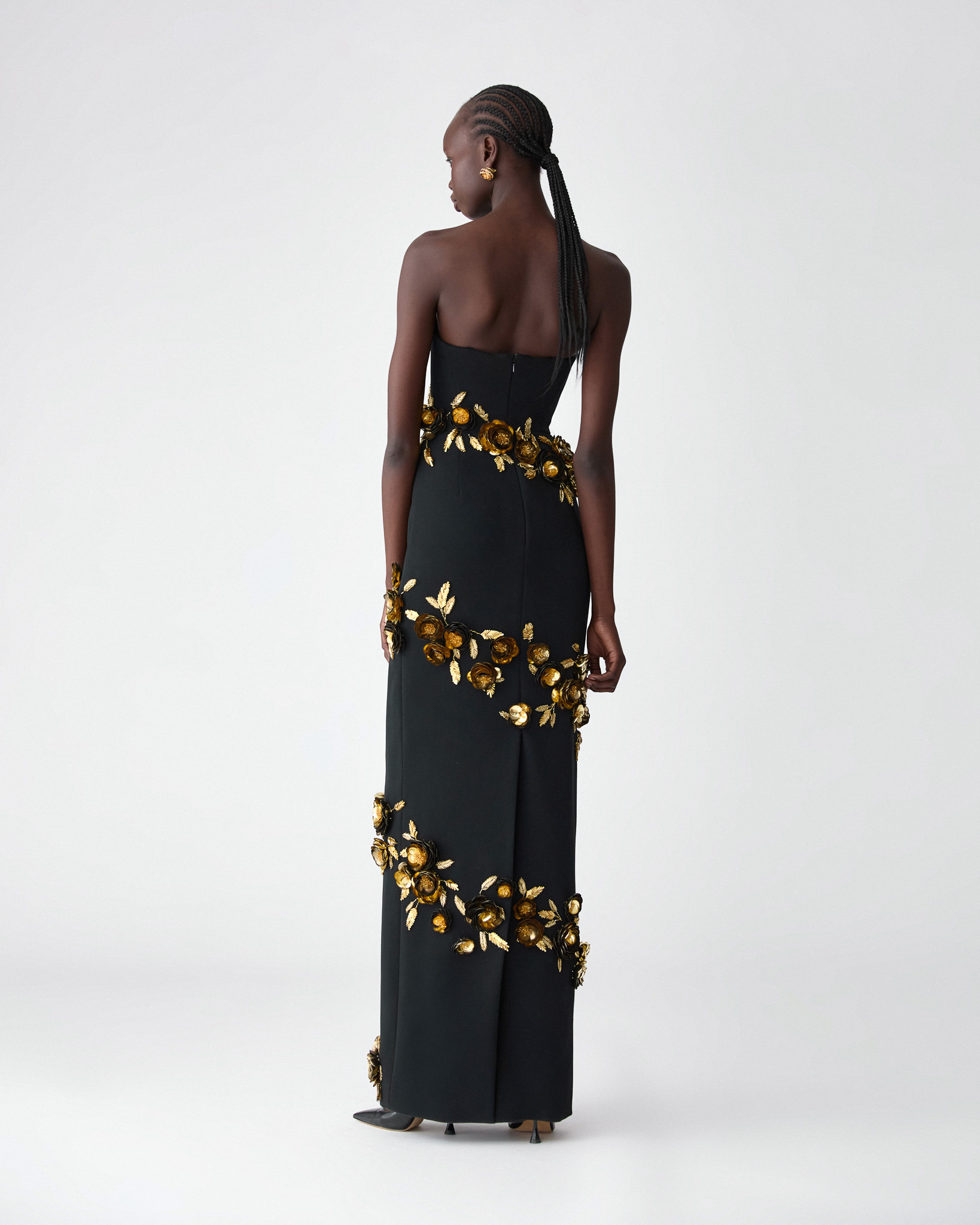 Floral-Embroidered Strapless Gown - 3
