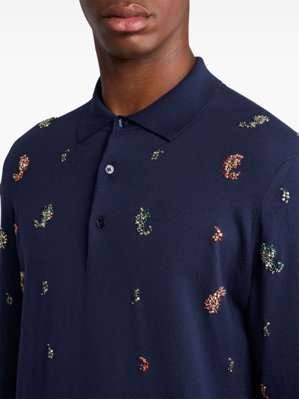 crystal-detailed mini paisley polo shirt - 4