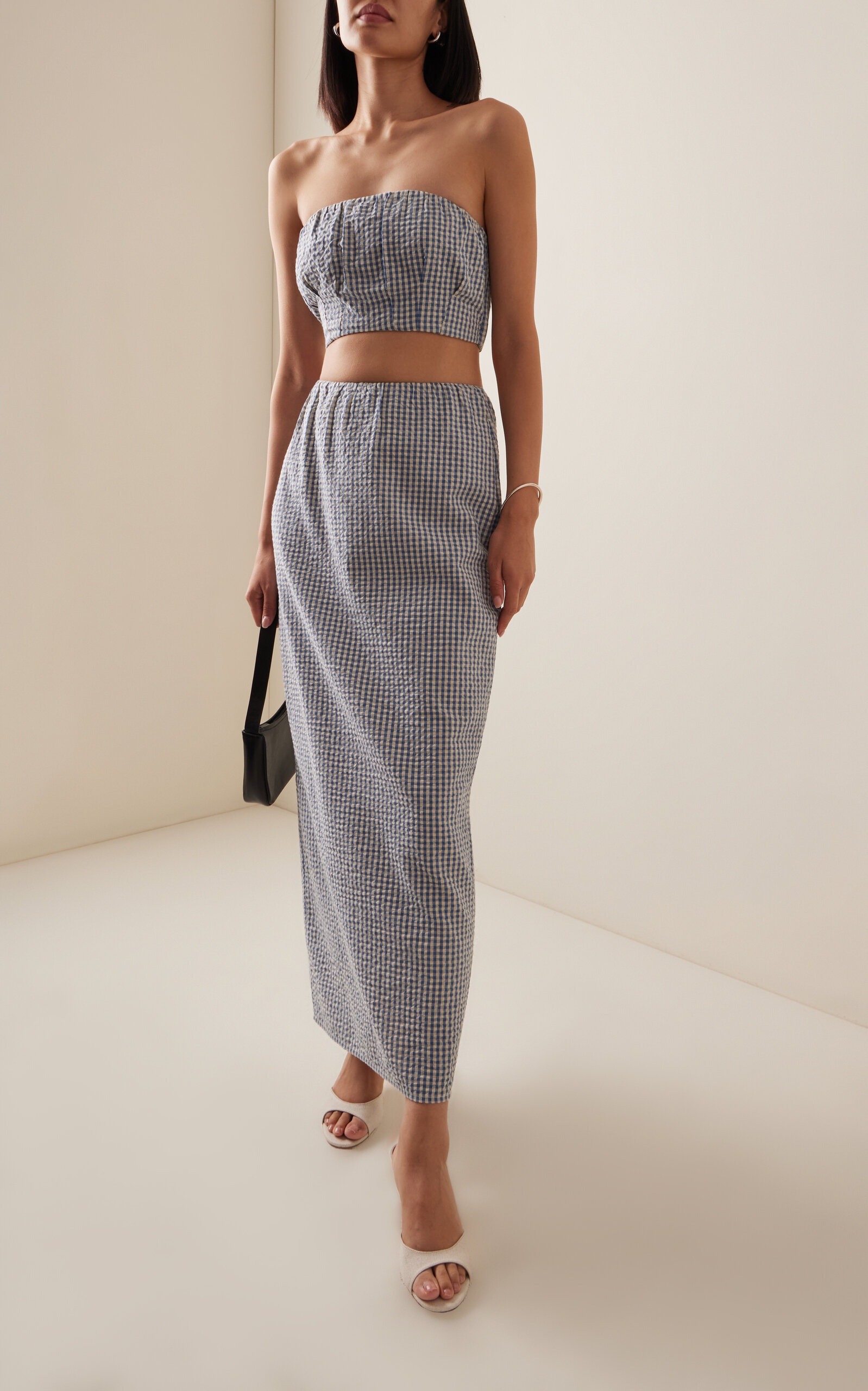 Mira Gingham Cotton Crop Top blue - 3