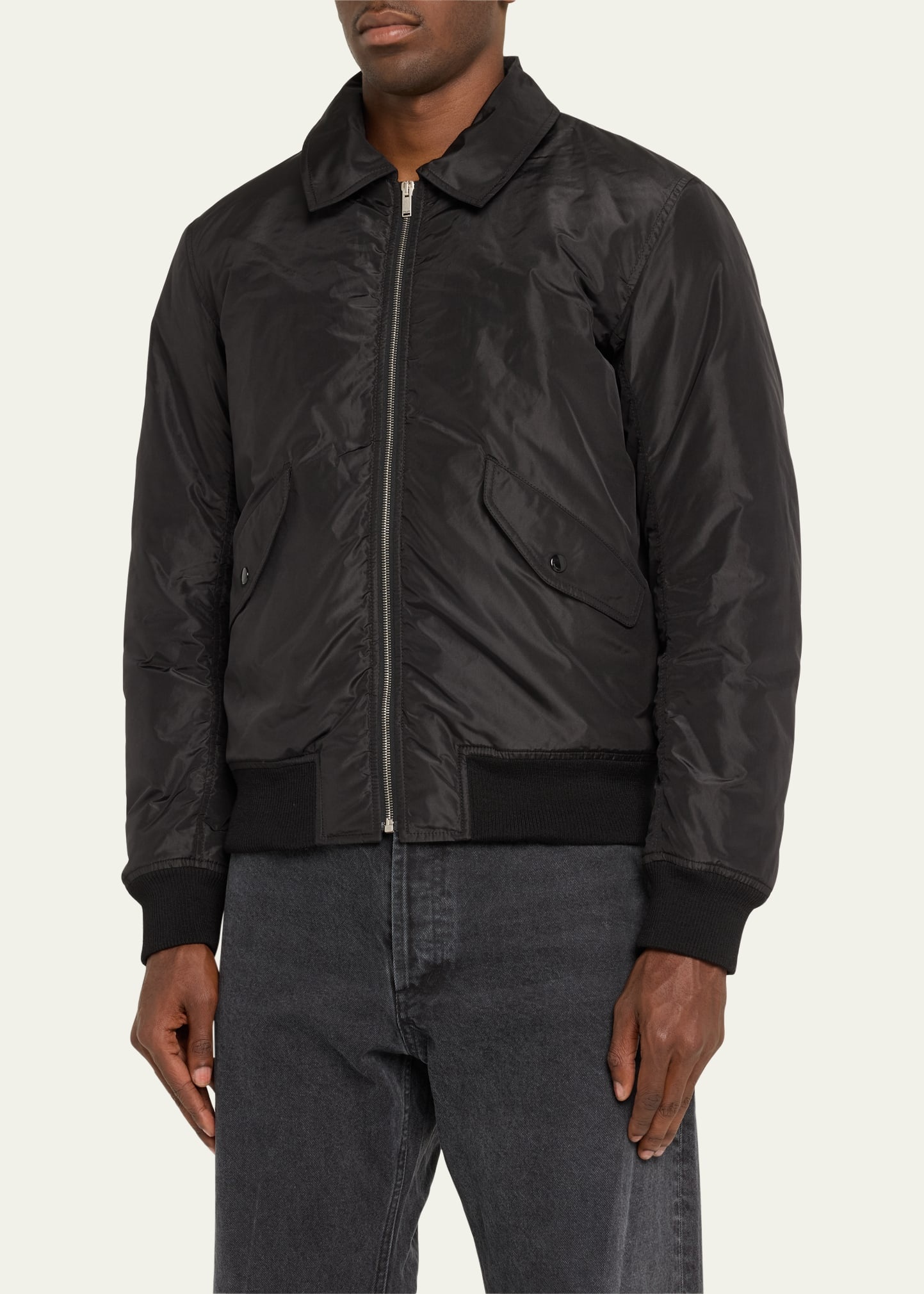 Men's Taffeta Shirt-Collar Bomber Jacket - 4