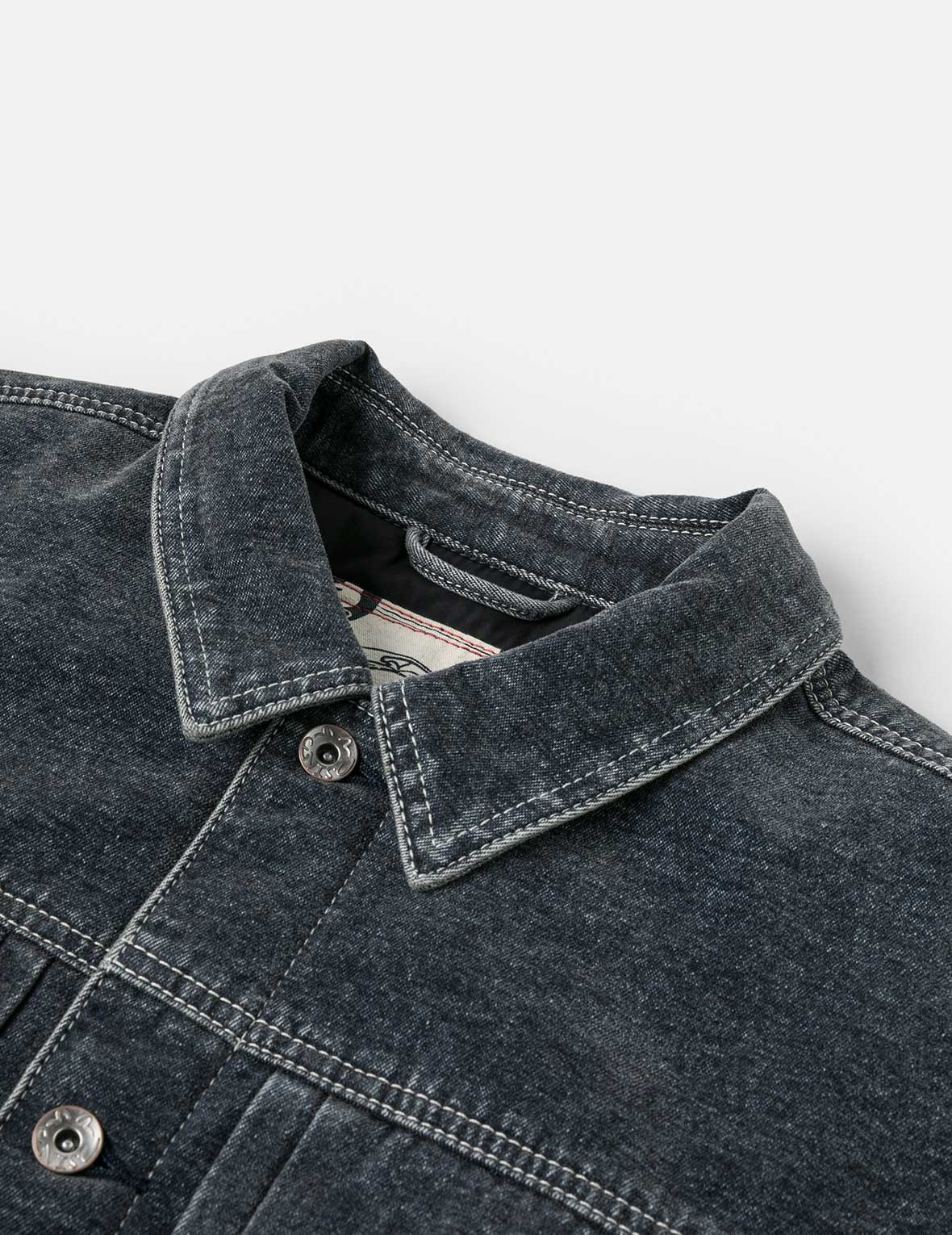 Emboss Rivet Seagull Relax Fit Washed Denim Jacket - 6