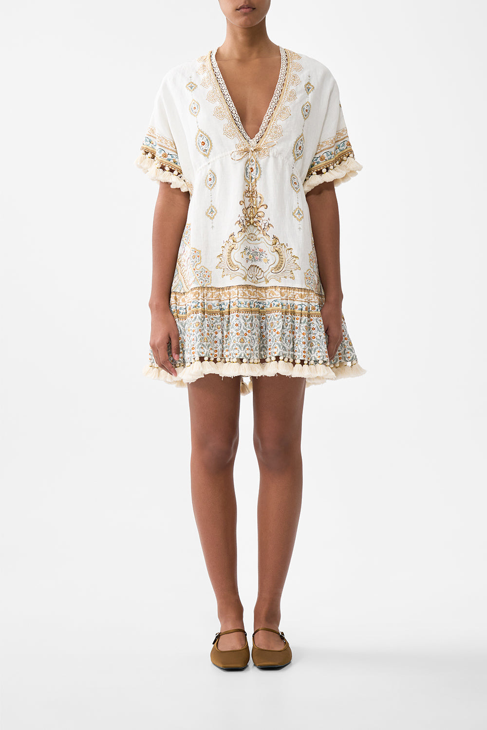 SHORT V NECK EMBROIDERED DRESS - 2