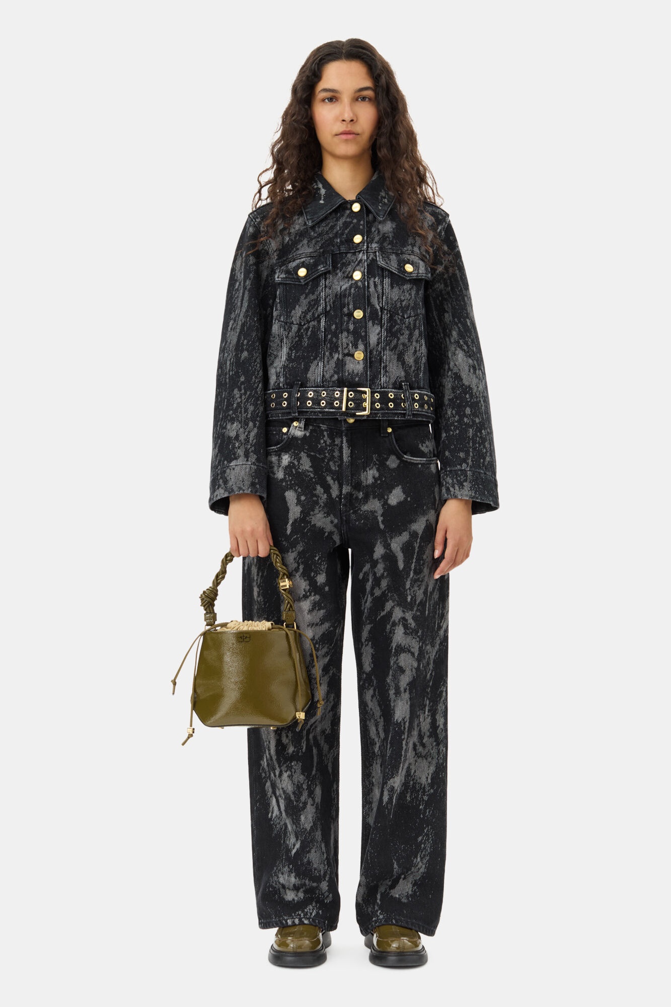 BLACK HEAVY DENIM BELTED JACKET - 3