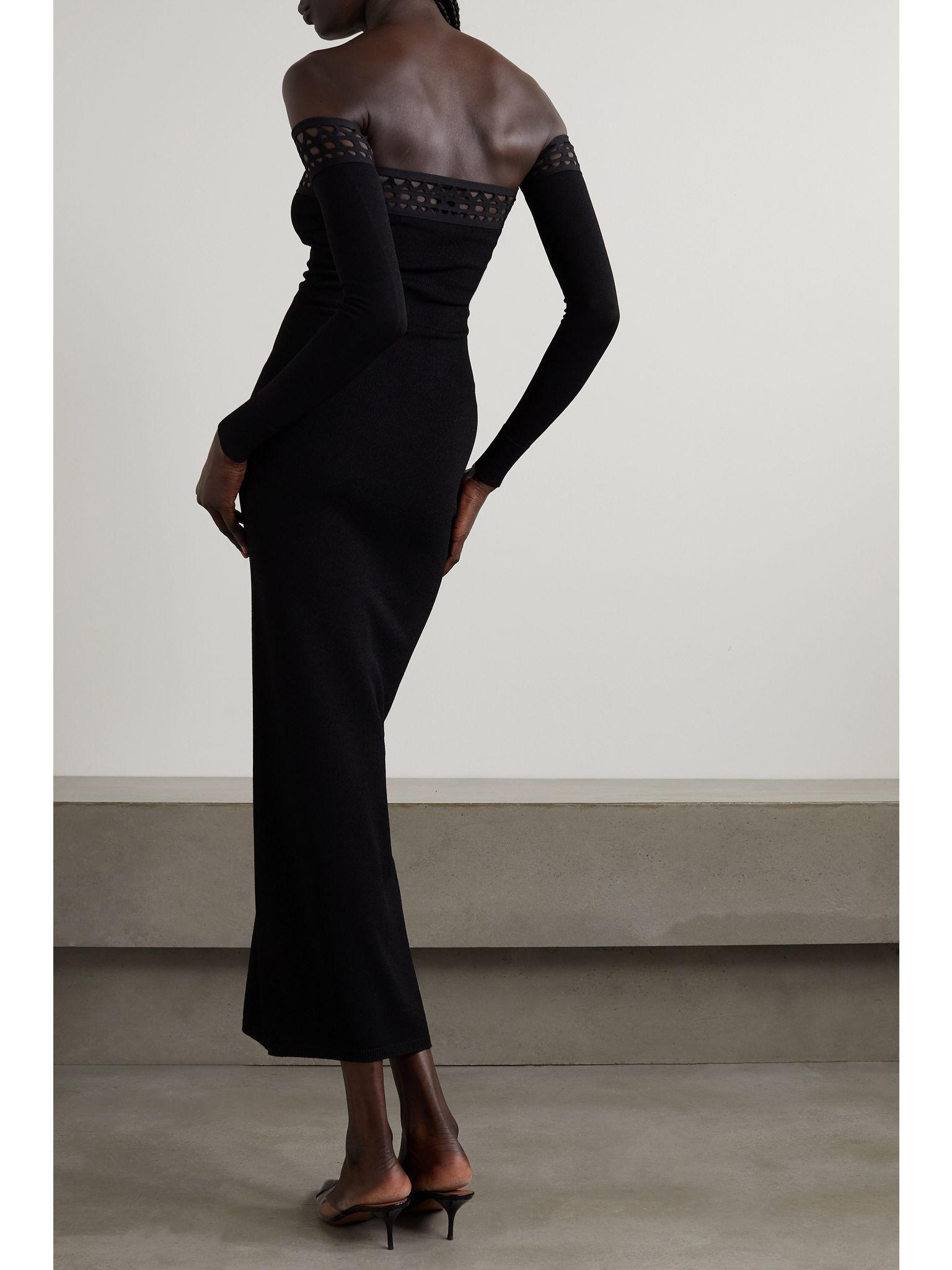 Archetypes convertible off-the-shoulder stretch-knit midi dress Black - 3
