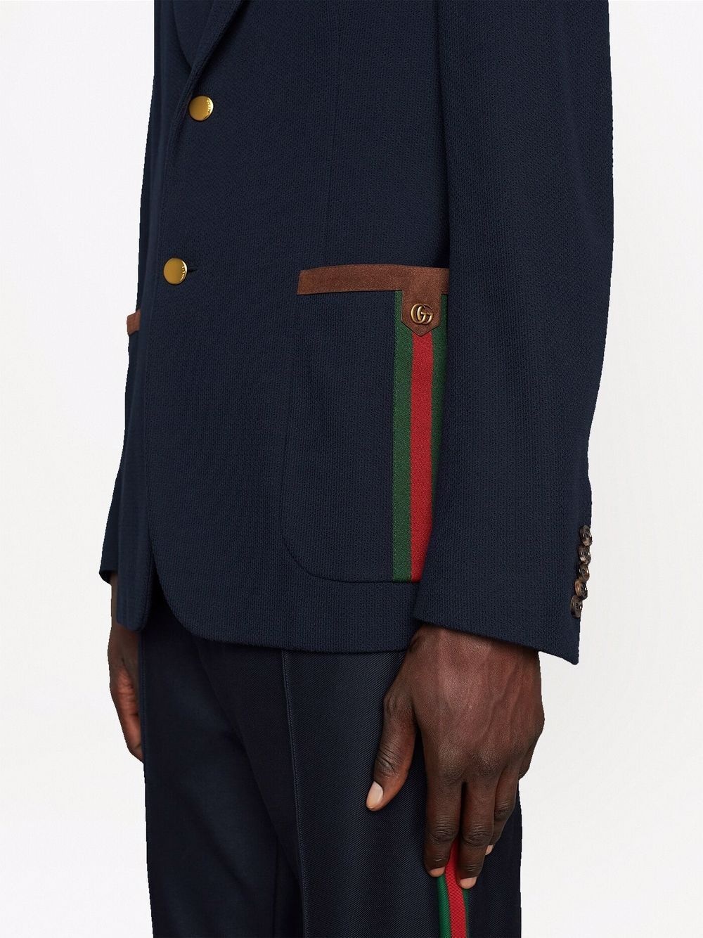 single-breasted Web-trim jacket - 5