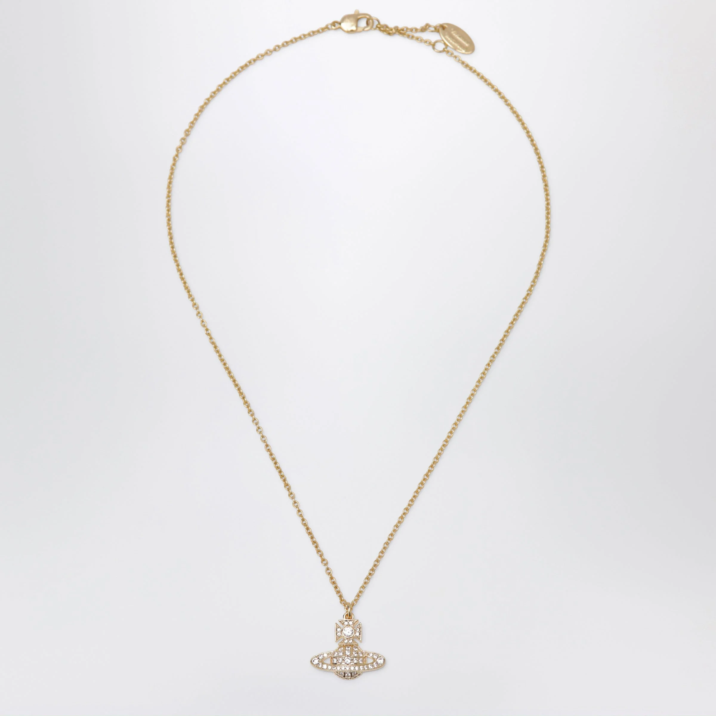 Orb pendant necklace in gold-tone metal with crystals - 1