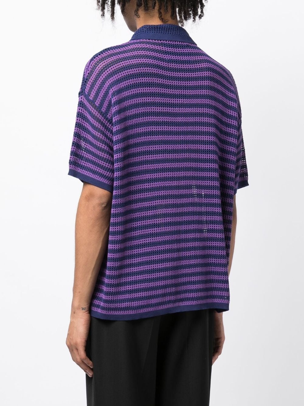 striped open-knit polo shirt - 4