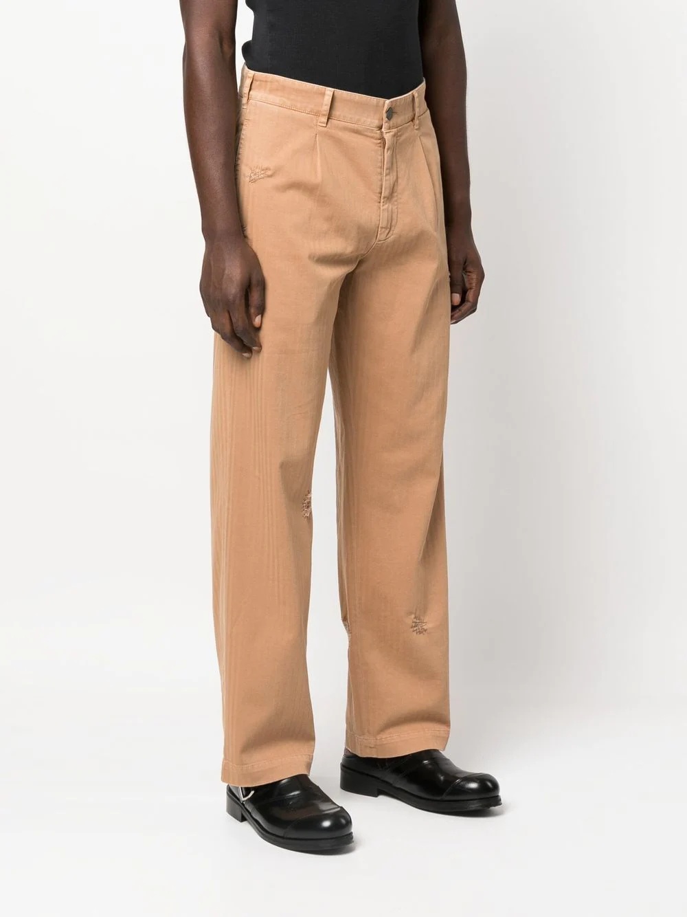 ripped-detail straight-leg trousers - 3