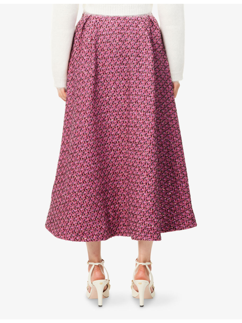 Sequin Pleated Woven Midi Skirt - 4