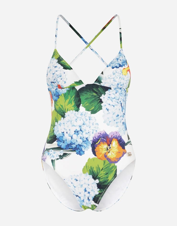 Hydrangea-print one-piece swimsuit - 1