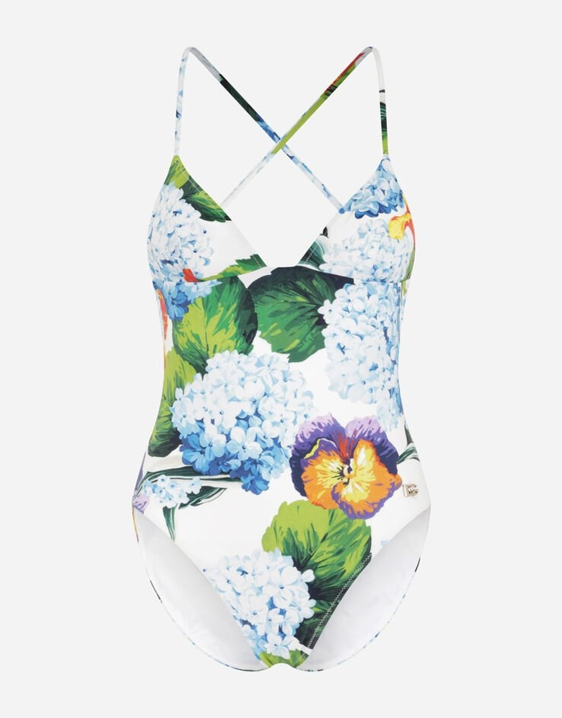 Hydrangea-print one-piece swimsuit 1