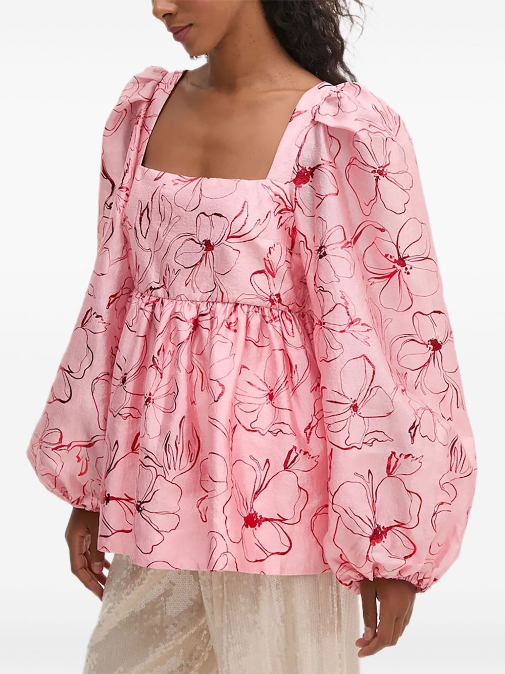 balloon-sleeve floral top - 3