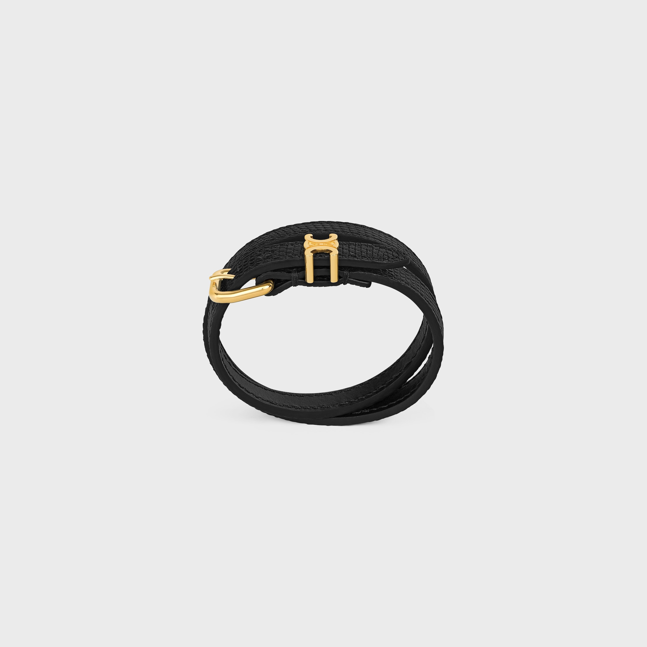 Les Cuirs Celine Double Bracelet in Lizard, Calfskin and Brass with Gold Finish - 1