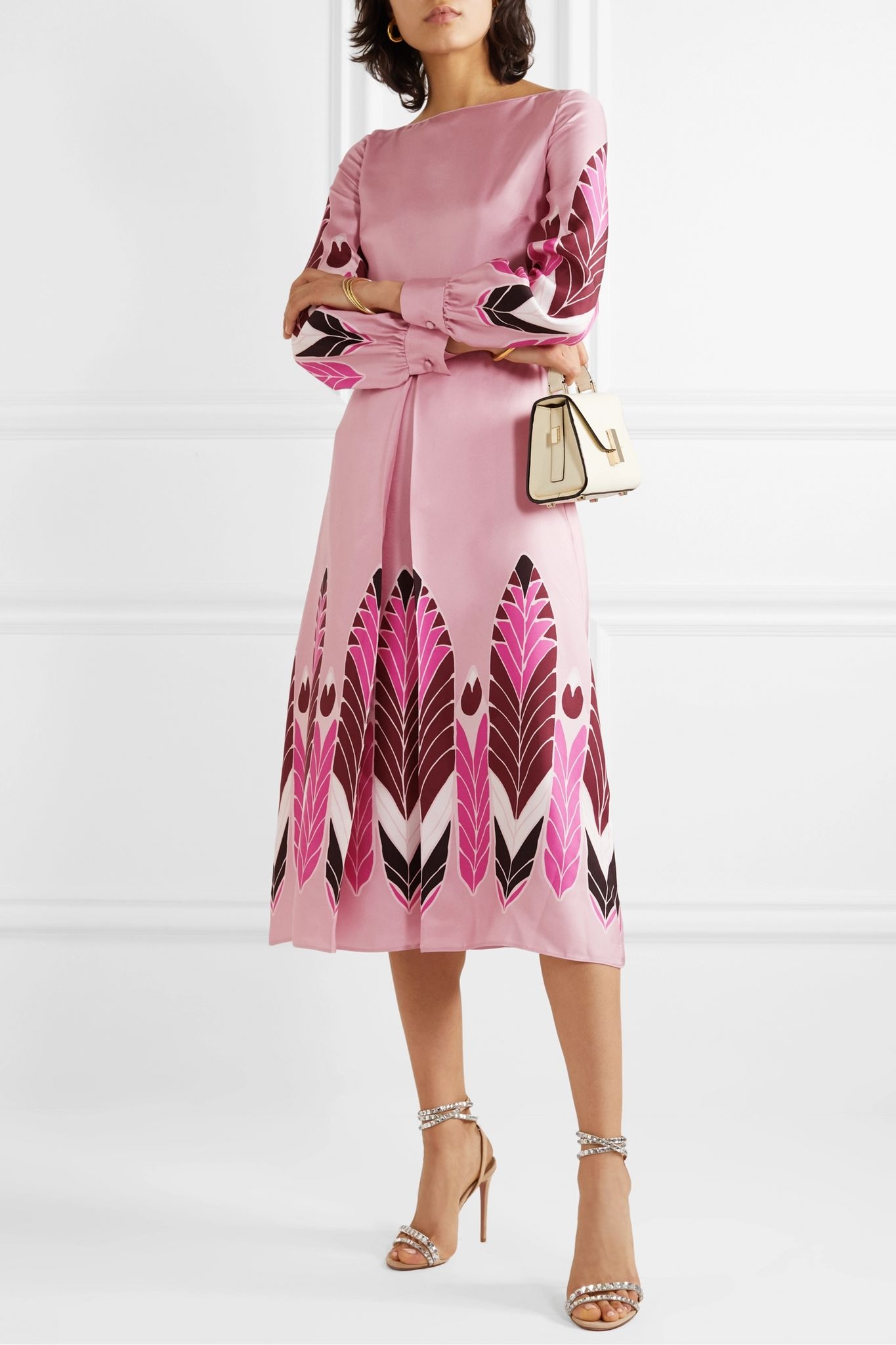 Pleated printed silk-twill midi dress - 2