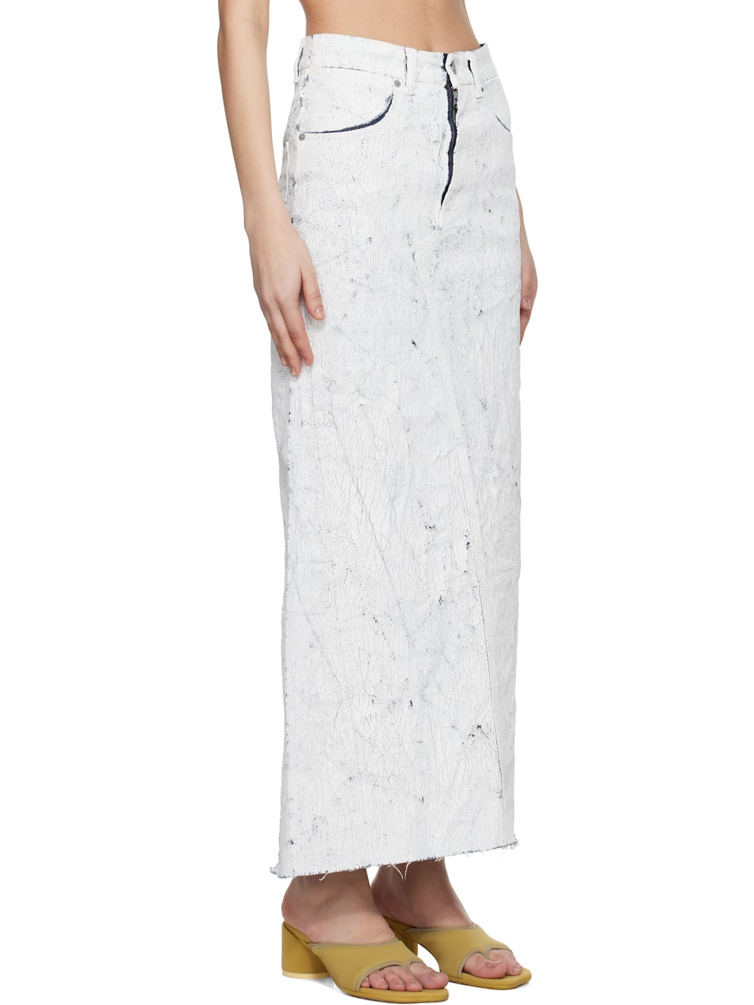 White Hand-Painted Denim Maxi Skirt - 2