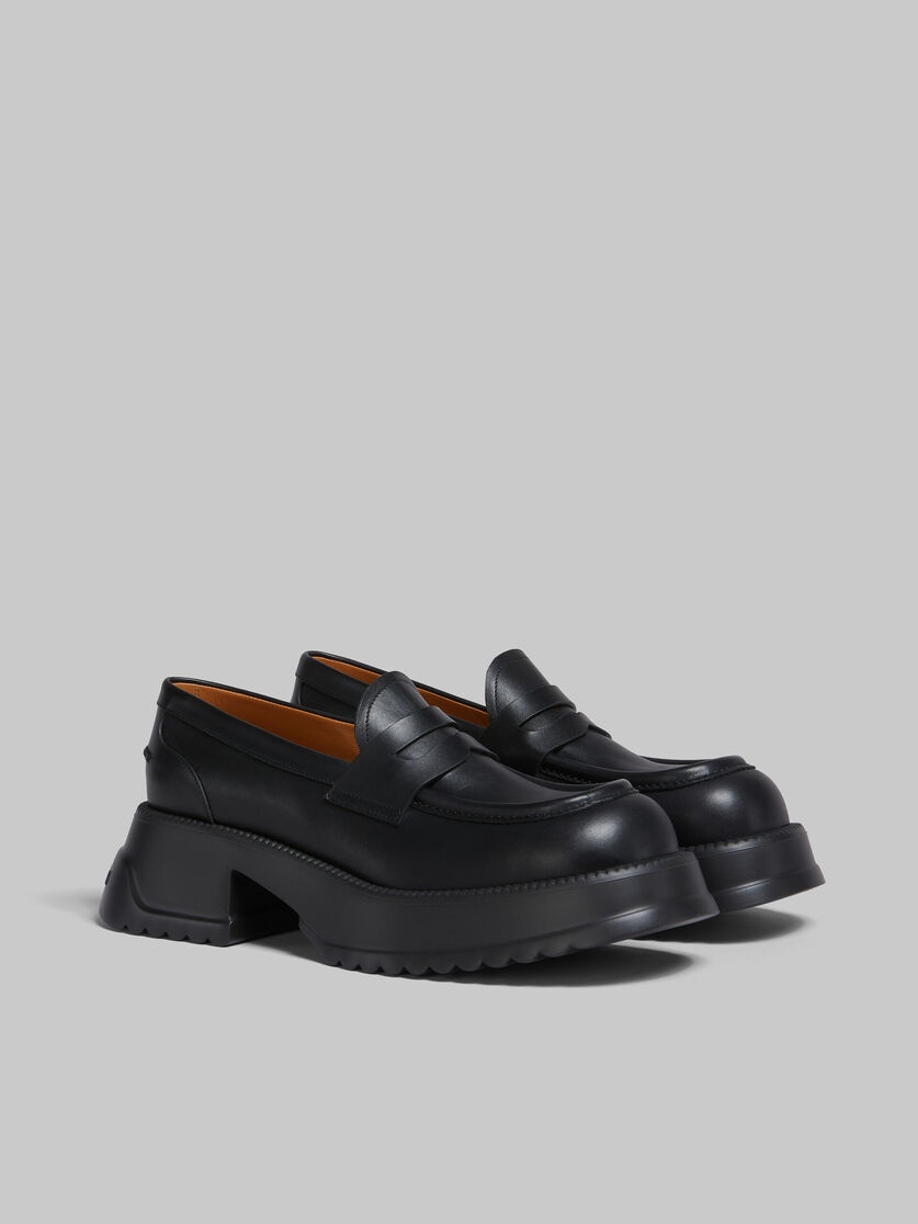 BLACK LEATHER LOAFER WITH PLATFORM SOLE - 2