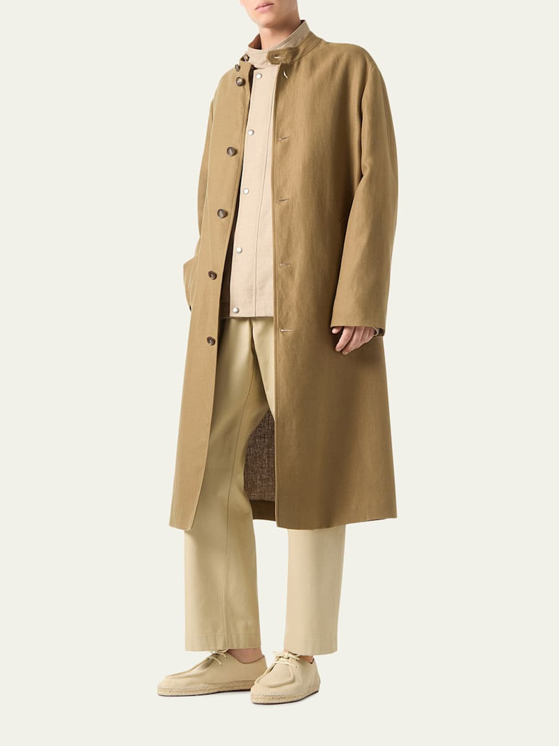 Loro Piana Men's Doran Linen Band-Collar Belted Trench Coat outlook