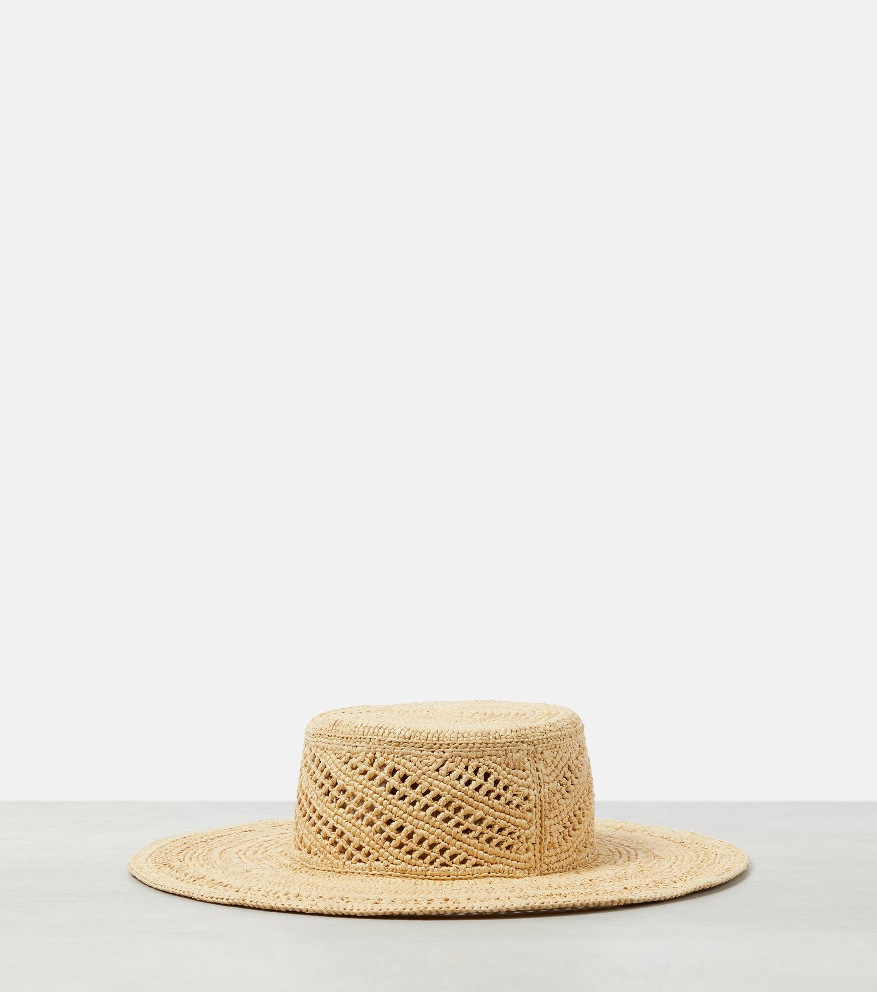 Logo leather-trimmed raffia boater hat - 4