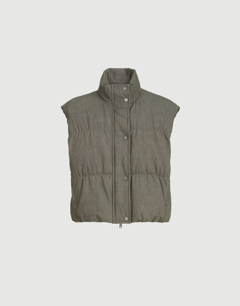 Cotton denim-effect twill down vest with monili 1