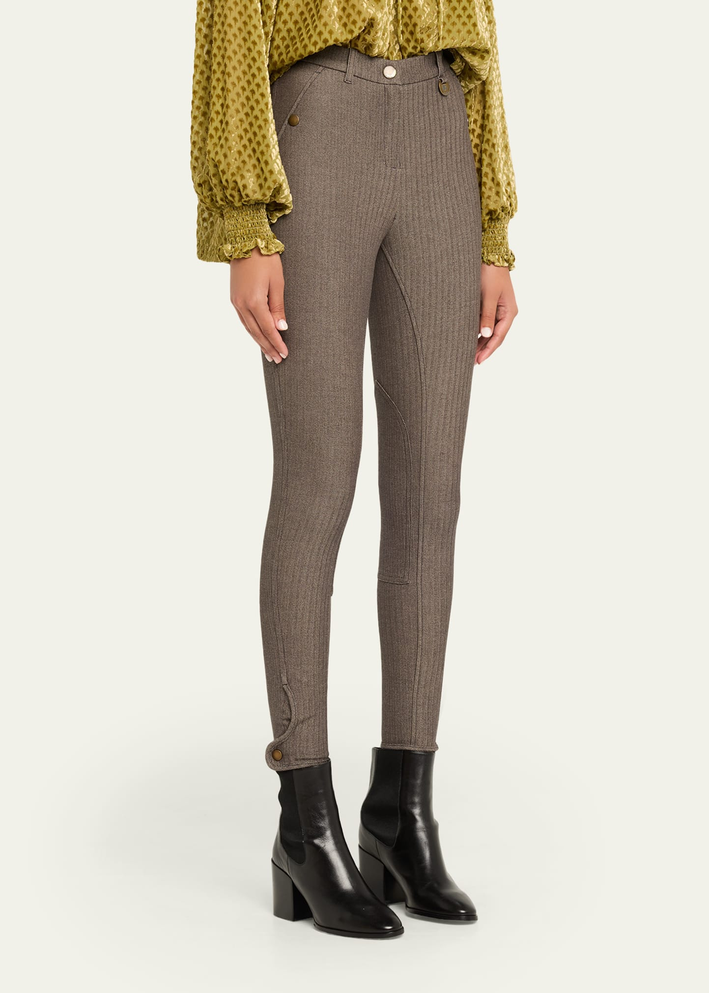 Anne Herringbone Skinny-Leg Jodhpur Pants - 4