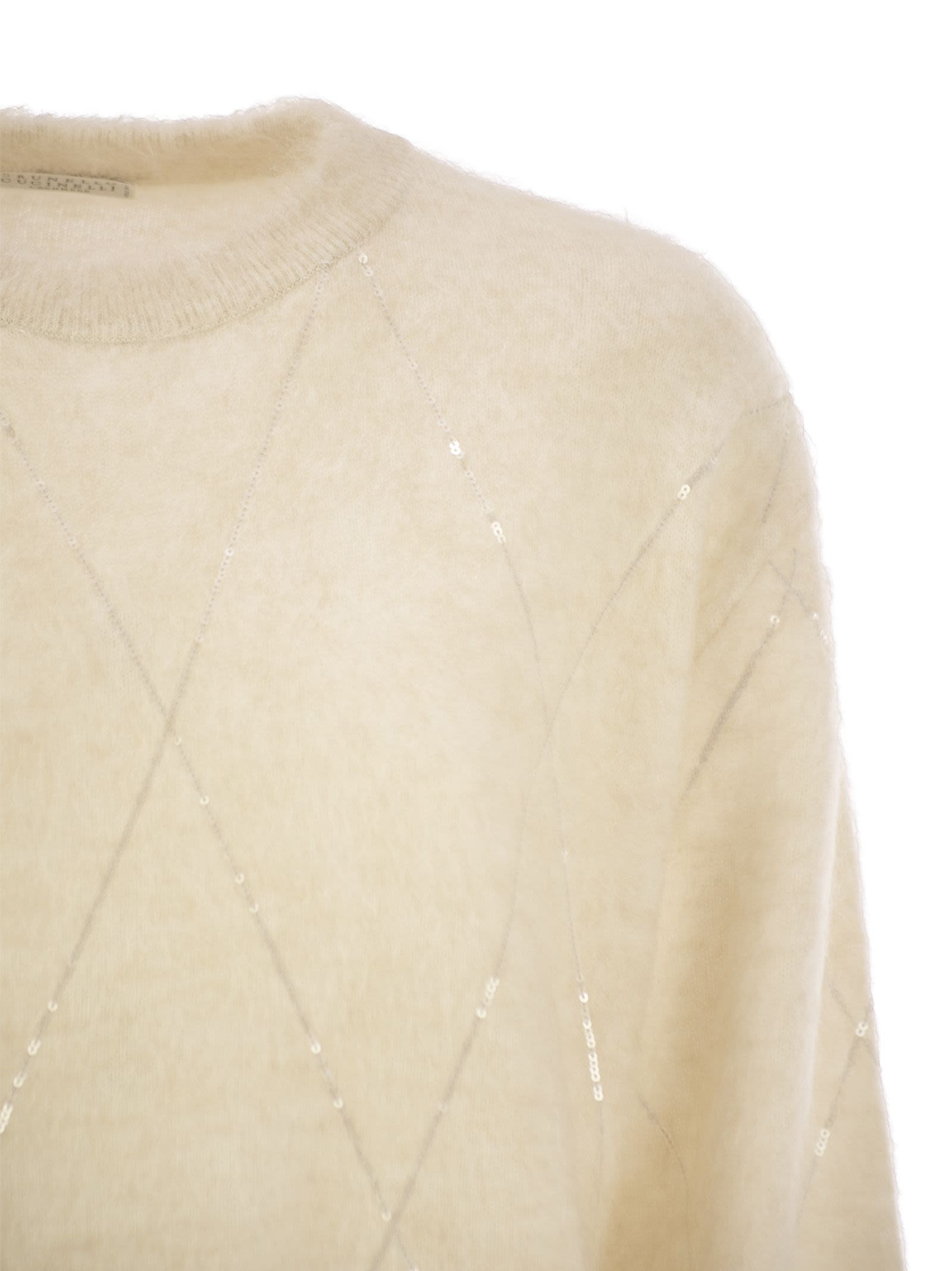 Brunello Cucinelli Women Mohair, Wool, Cashmere And Silk Sweater With Dazzling Argyle Embroidery - 4