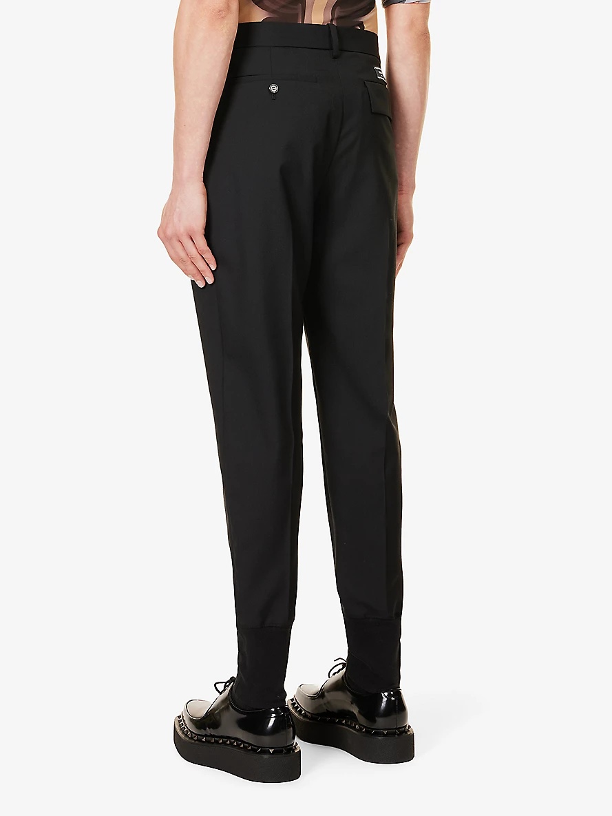 Band-patch regular-fit tapered-leg mid-rise wool trousers - 4