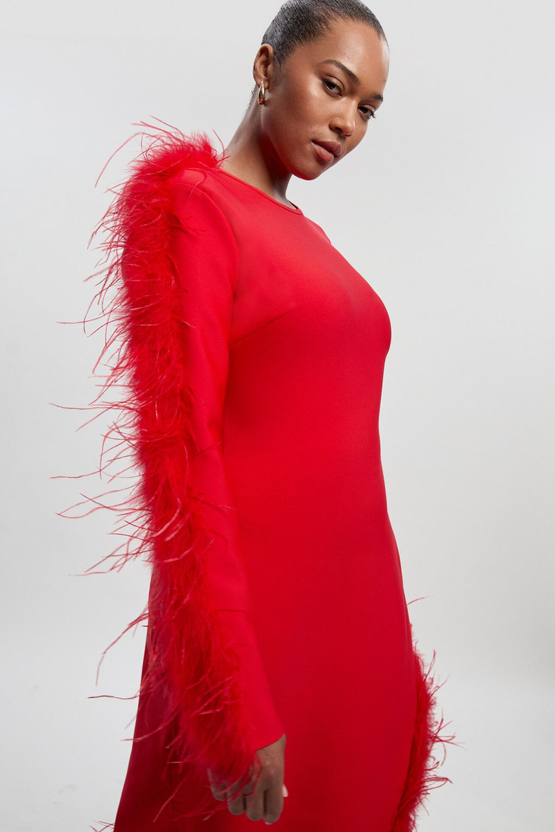 Plus Size Figure Form Bandage Knit Split Feather Hem Maxi Dress 1