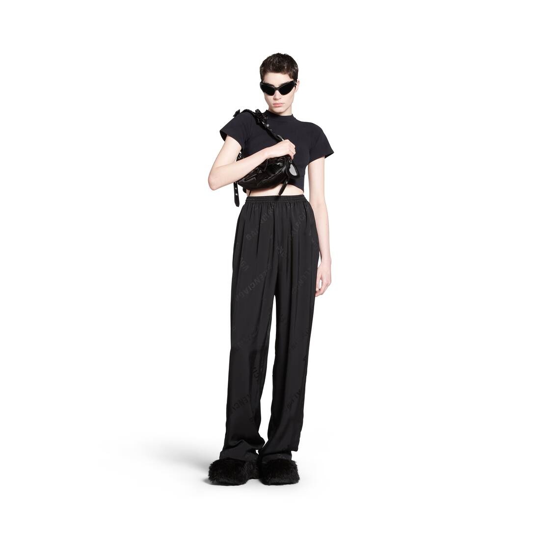 Women's Bal Diagonal Allover Fluid Tracksuit Pants in Black - 2