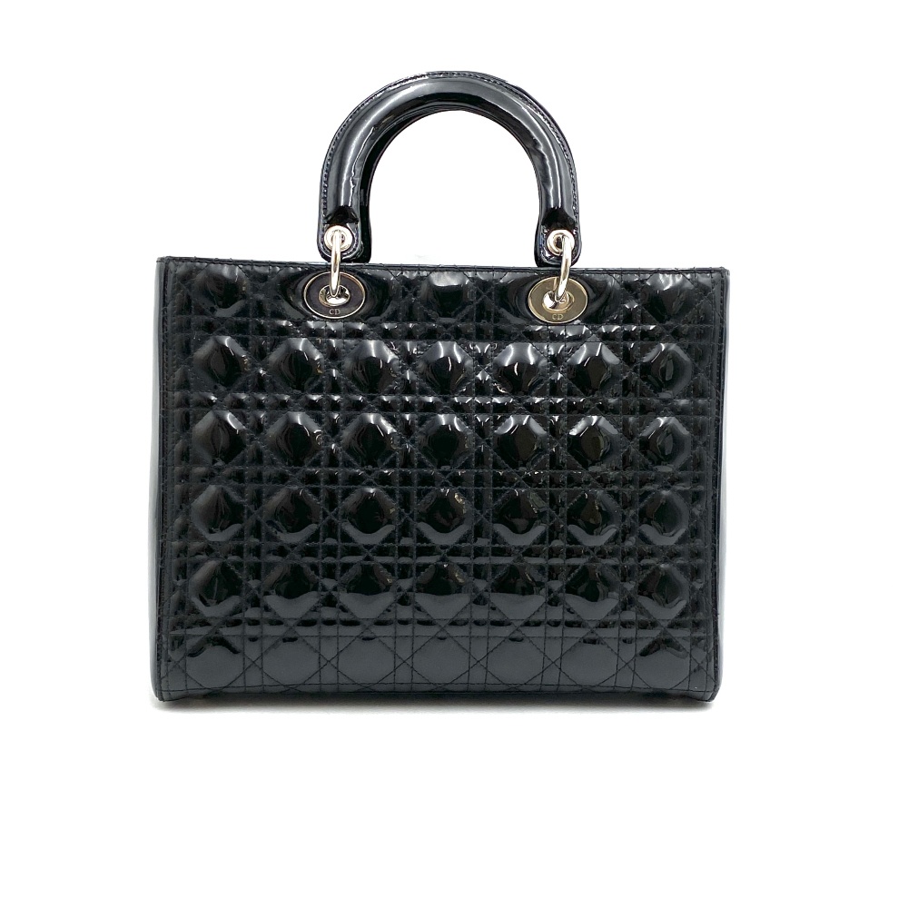 Christian - Christian Dior Black Patent Lady Bag Large - 3