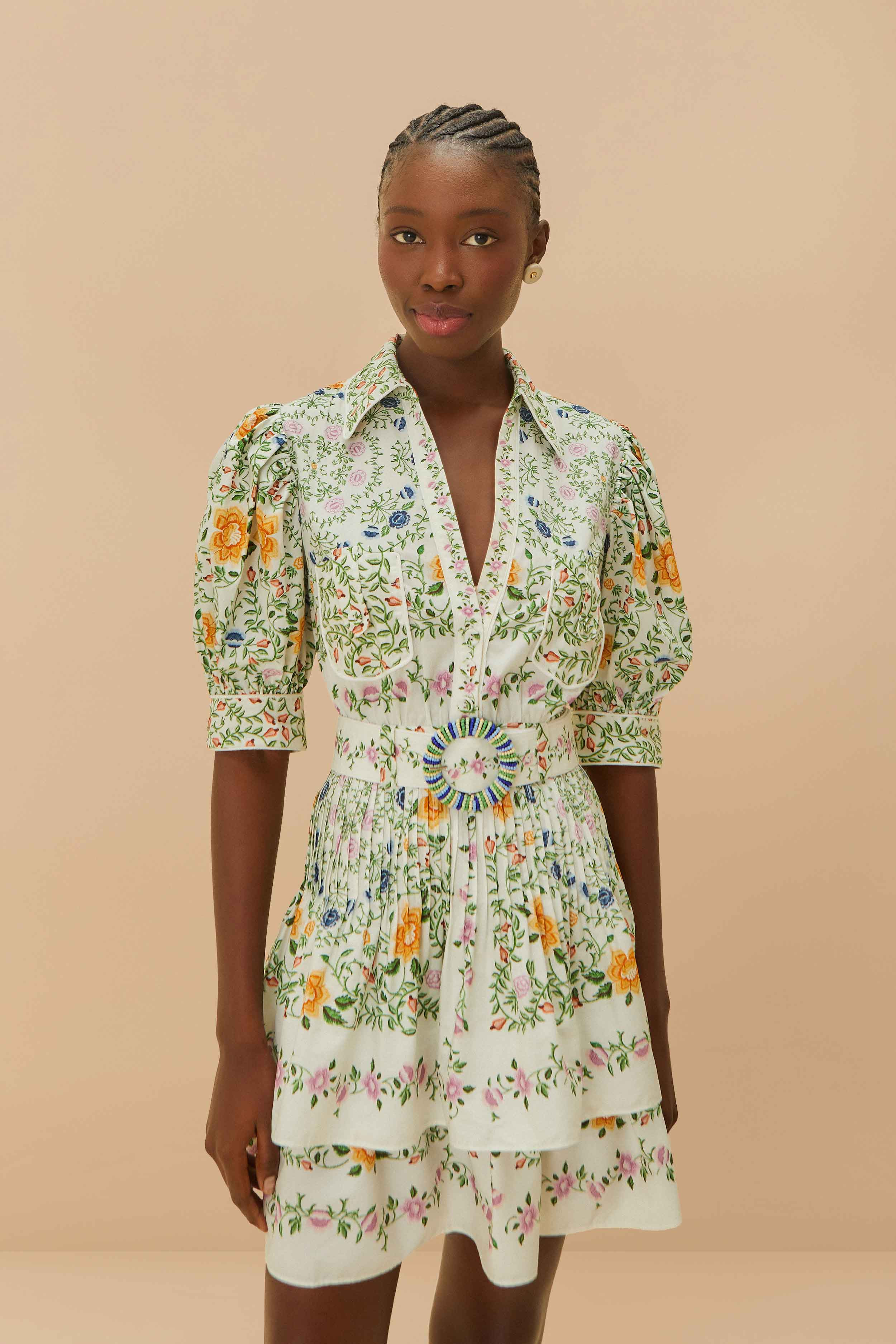 Off-White Folk Floral Short Sleeve Mini Dress - 1
