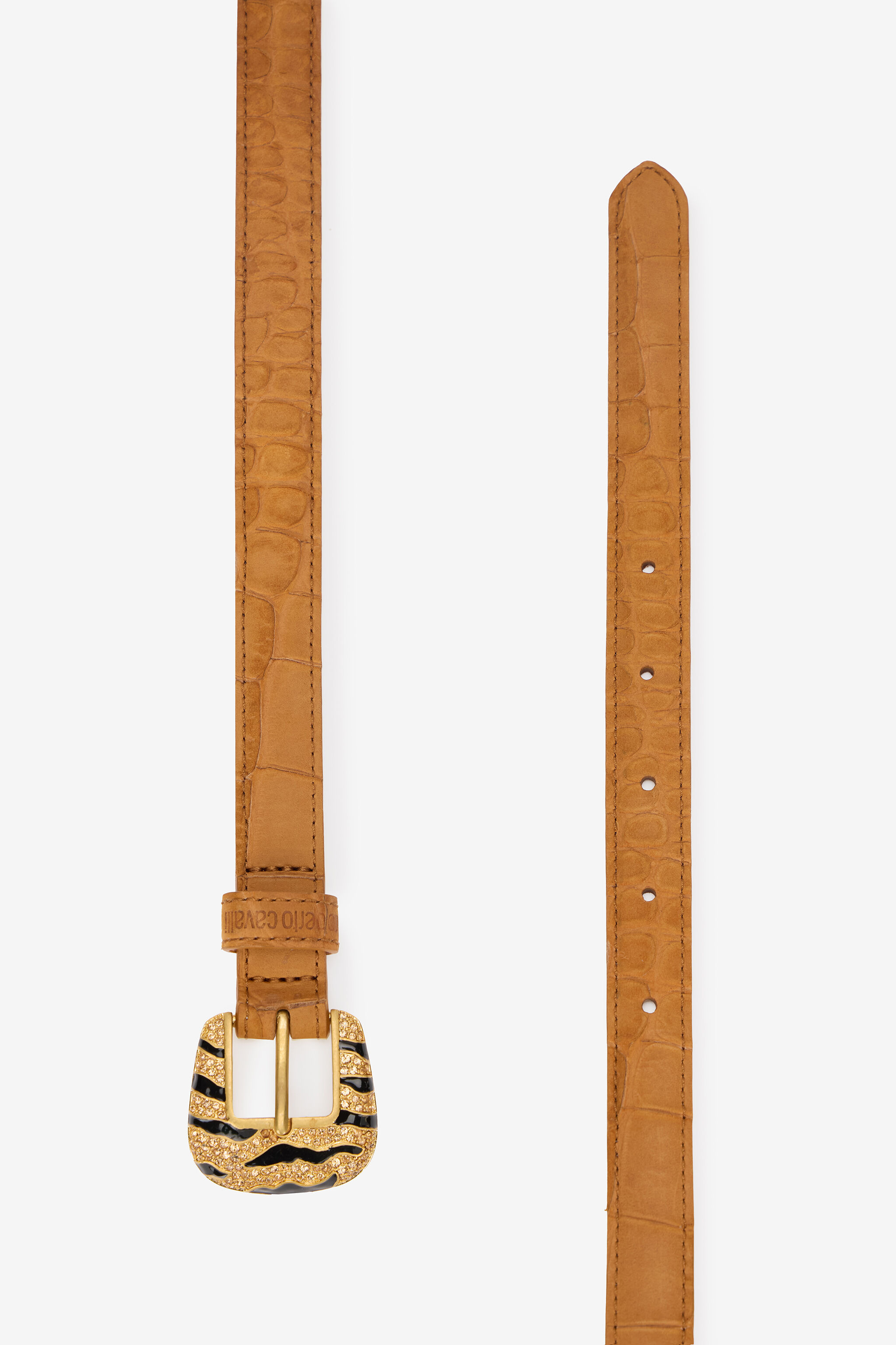 Crocodile-Effect Belt With Bejeweled Buckle - 2