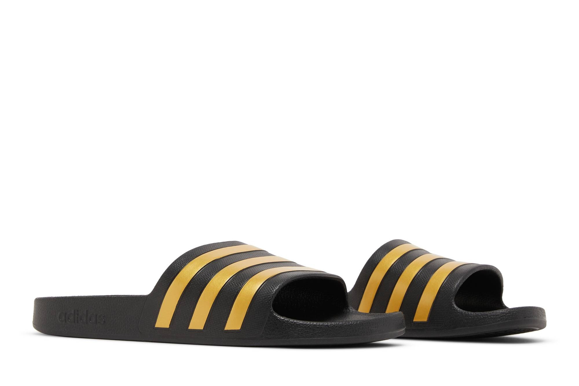 Adilette Aqua Slides 'Black Gold Metallic' - 8